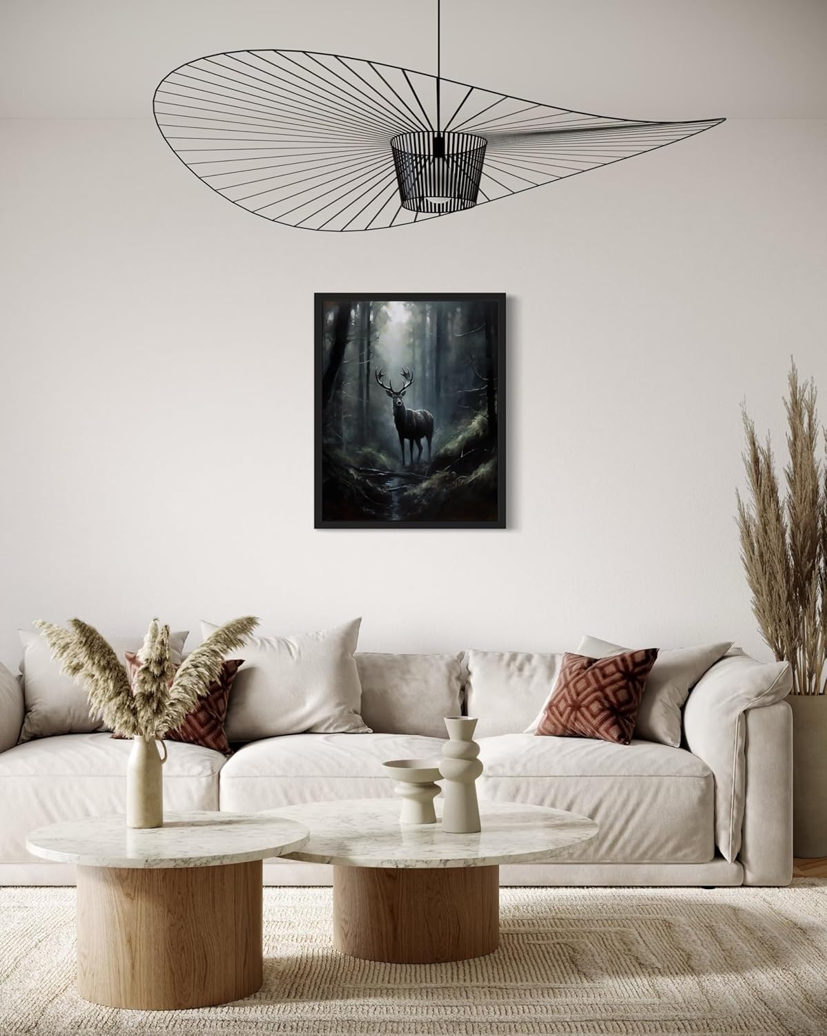 Deer in Forest Poster Art Print, Halloween Scary Vintage Wall Art Academia Spooky Painting Decoration for Horror Prints, Gothic Posters Bedroom Decor 89 (Deer in Forest, 11 x 14 inches, Black Frame)