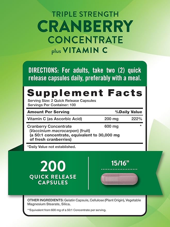 Nature's Truth Cranberry Concentrate Pills | Plus Vitamin C | 30,000mg | 200 Quick Release Capsules | Non-GMO & Gluten Free Supplement