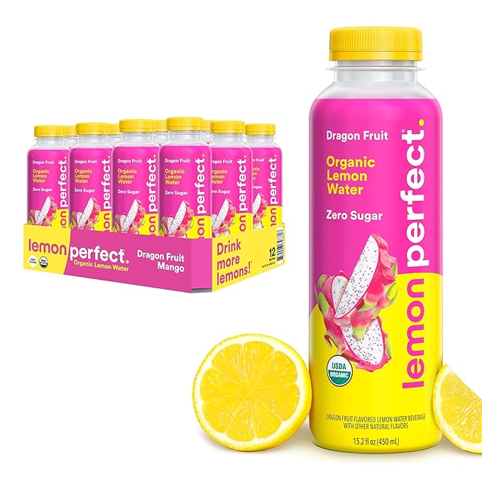 Lemon Perfect Dragon Fruit Mango, Hydrating Flavored Lemon Water, Zero Sugar, Delicious and Refreshing, Organic, 15.2 fl o...