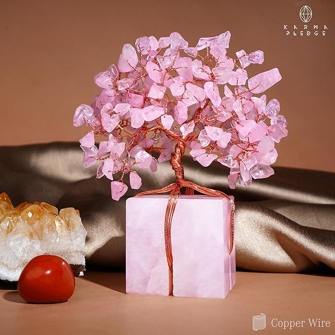 Rose Quartz Crystal Trees for Home Decor, Office Desk Decoration, Chakra Healing Crystals and Stone for Positive Energy, Money, Good Luck, Tree of Life Spiritual Birthday Gifts for Women and Mom