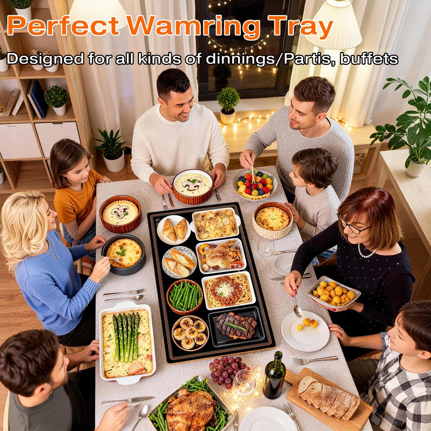 Electric Warming Tray for Buffets Party(32x18 Inches),Warming Tray with 12 Temp-Settings,Built-in Thermostat and Full Surface Heating,Versatile Food Warmers for Parties Buffet,Gatherings,Daily Use
