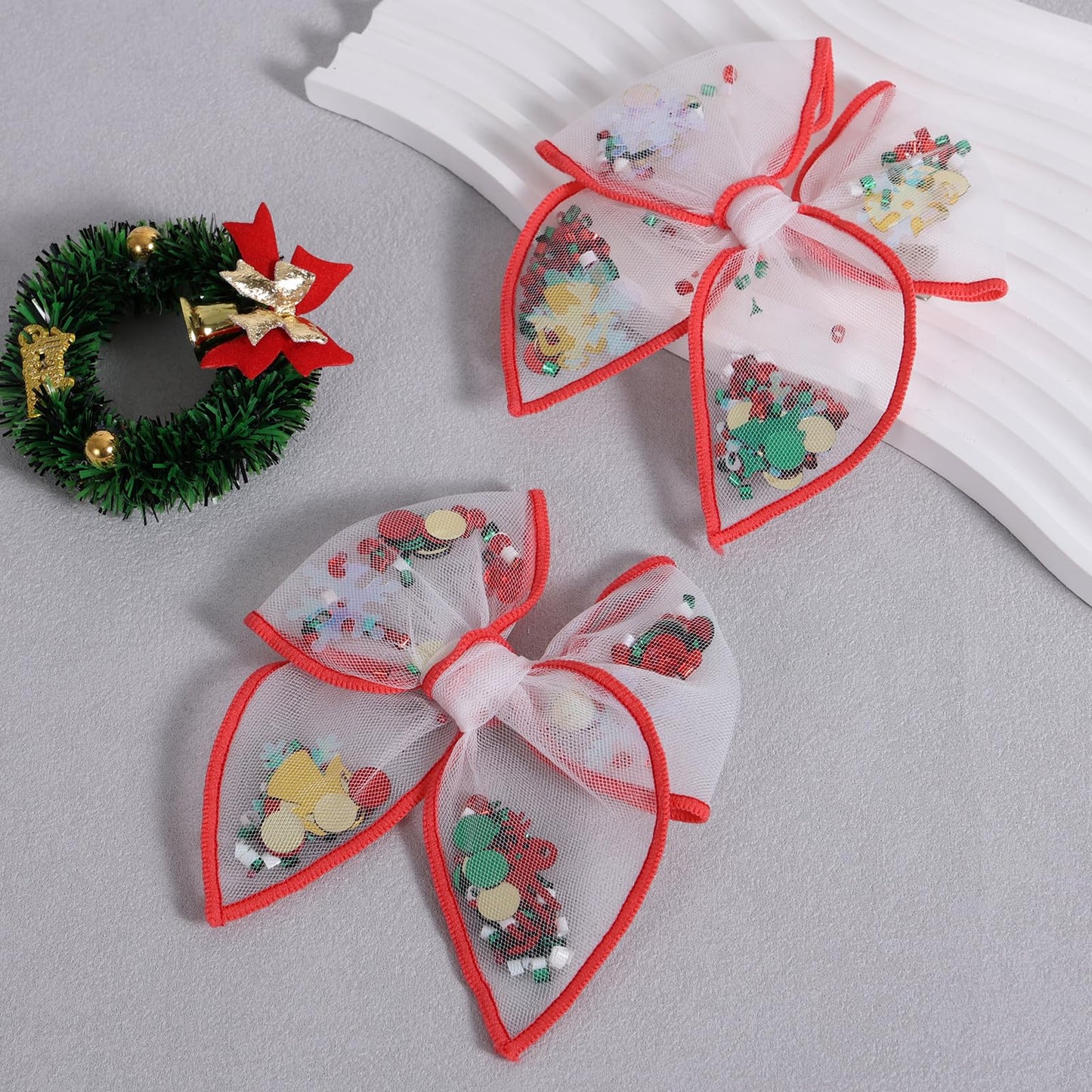 Christmas Bow for Girls Women 4in Red Elk Mesh Tulle Fable Hair Bow Alligator Clips for Teen Toddler Kids Xmas Holiday Party Dre