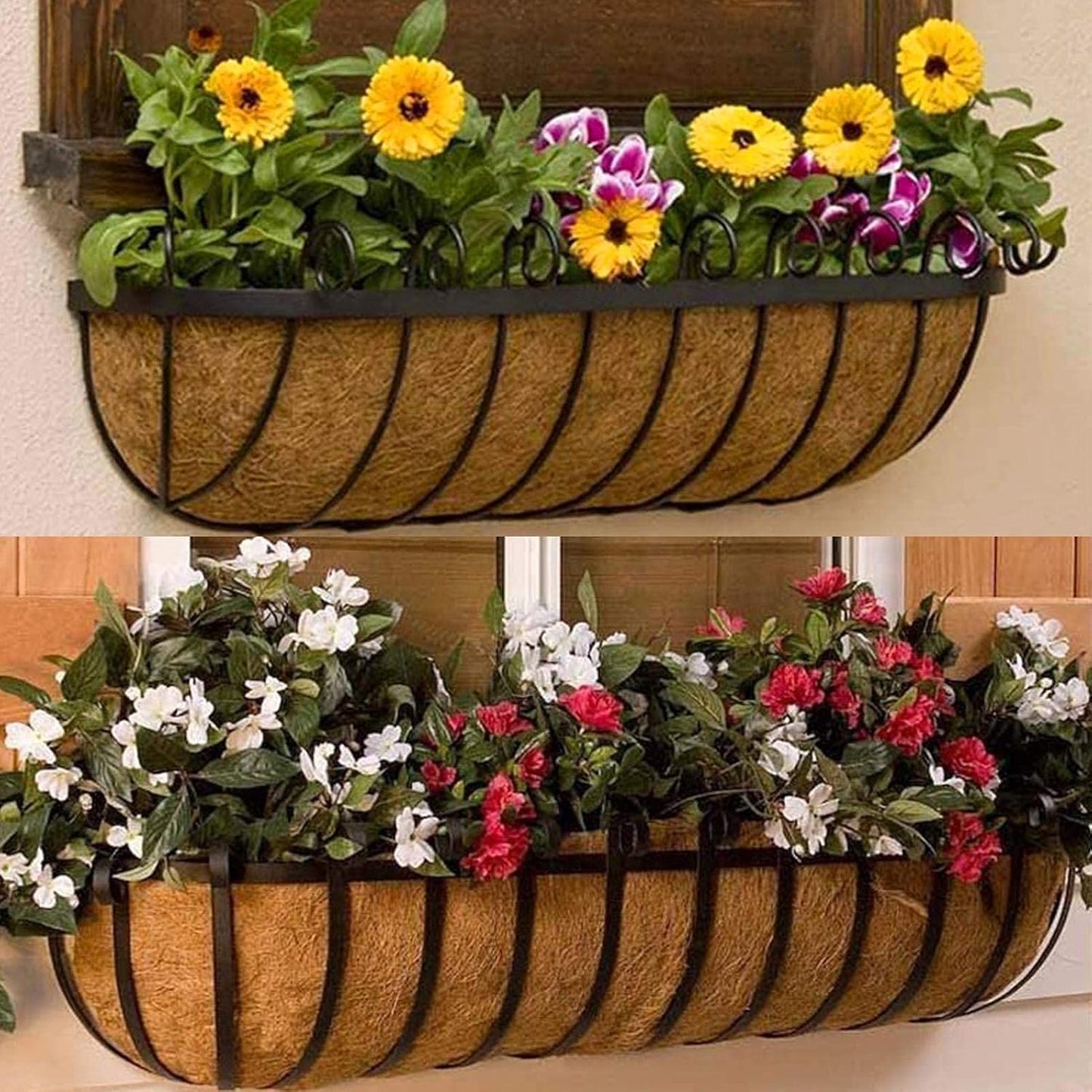 chengchuang 2 Packs Natural Coco Fiber Replacement Liner, 24/30/36/48 in Coconut Liners for Planters, Coco Liners for Window Box/Hanging Basket Liners, Durable Coconut Coir for Planting (30 inch)