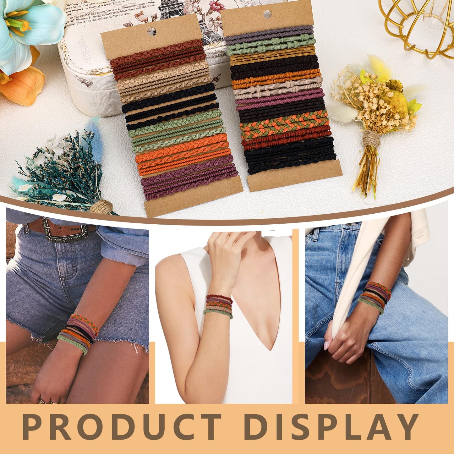 Boho hiar ties 25pcs Cute Bracelets for Thin and Thick Hair, Hair Accessories for girl or Women,Soft Dual-Use No-Damage Ties, El