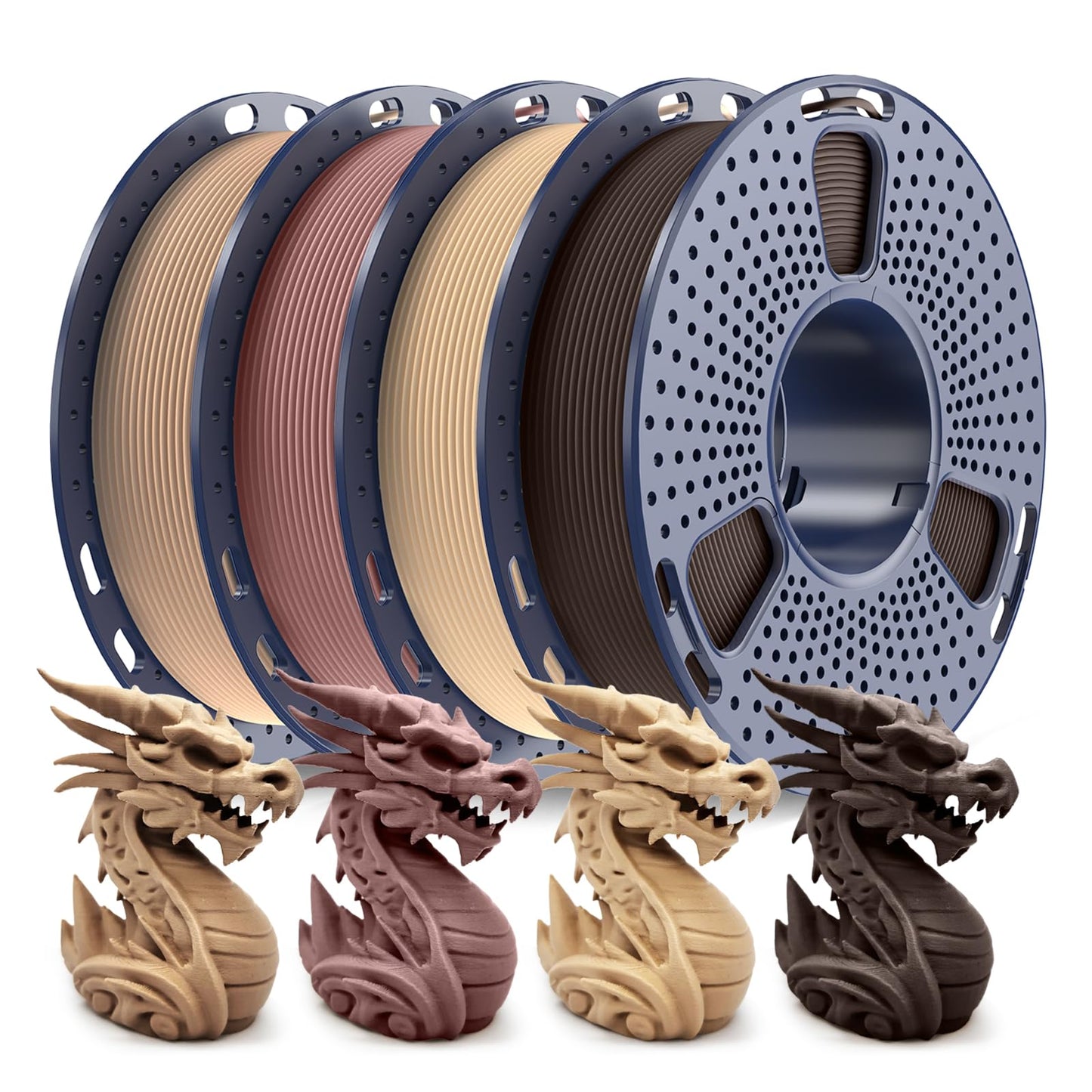 250g Wood PLA Filament 1.75mm Beginner Bundle, SUNLU 3D Printer Filament Neatly Wound, Individually Vacuum Packed, 250g Spool, 4