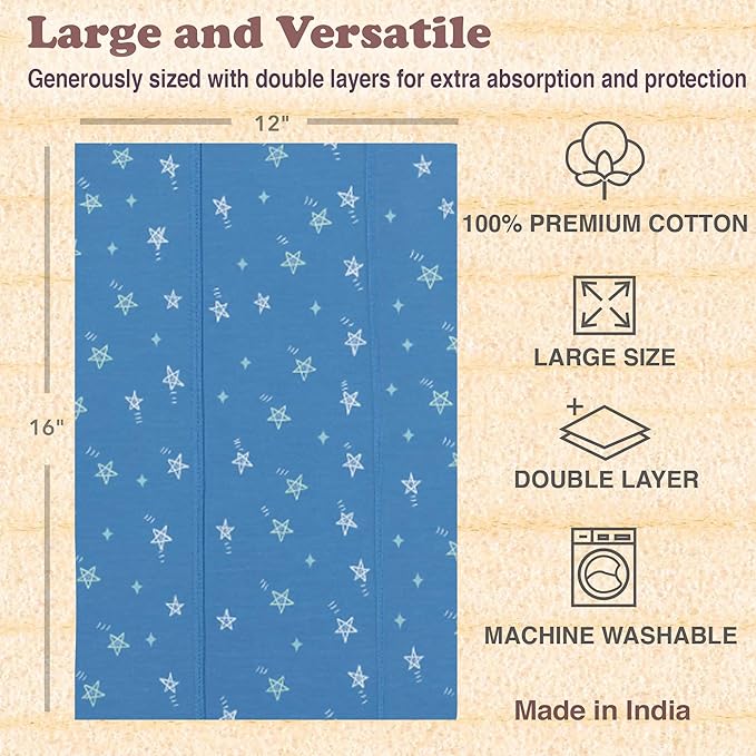 Baby Burp Cloths for Boys and Girls - 7 Pack Large 100% Cotton - Double Layered Extra Absorbent Burp Rags, Blue
