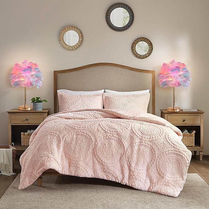 ZYLEIESENBAO Colorful Feather Lamp Creative Teen Feather Table Lamp Romantic Cute Girl Bedside Lamp Nightstand Light Pretty Fluffy Desk Lamp for Wedding Deco Bedroom Living Room Entryway Hotel