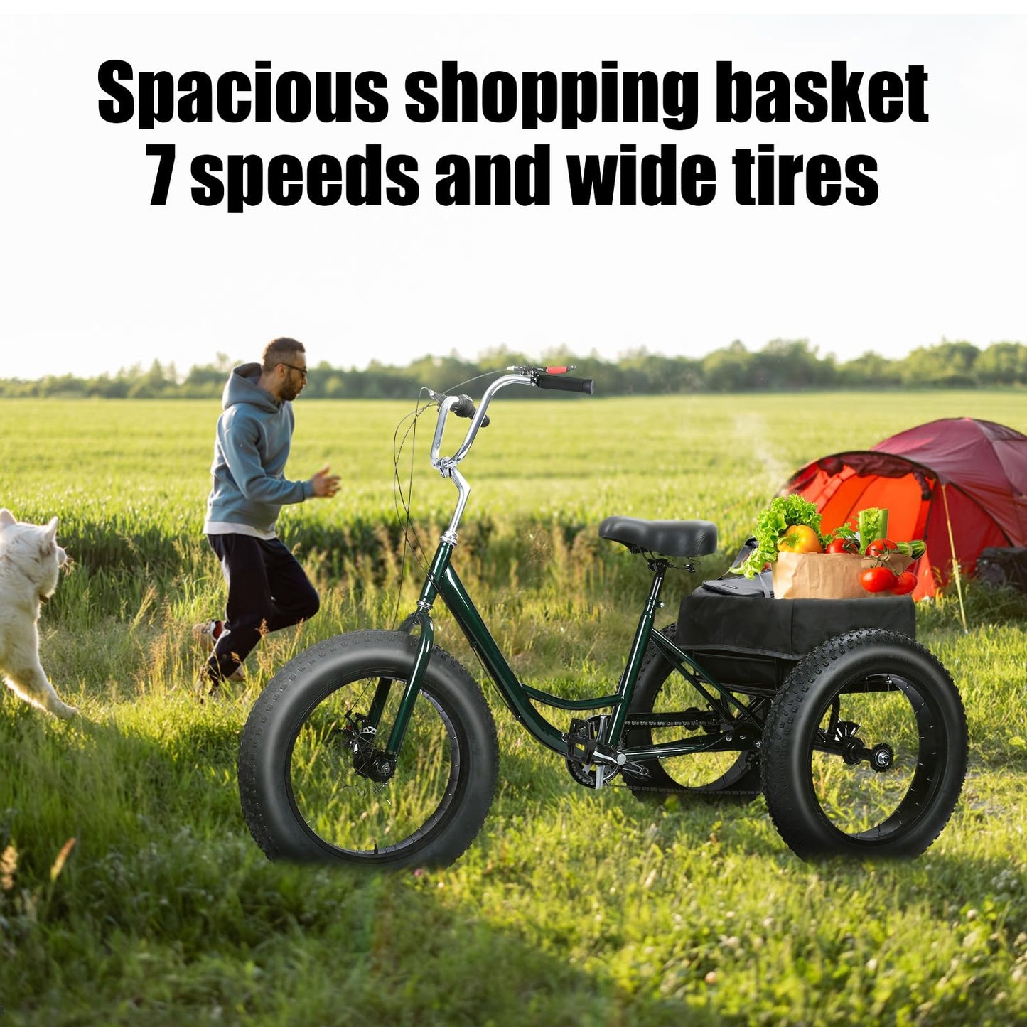yifaeux 2024 New Tricycle for Adults, 20" x 4.0 Fat Snow Tires Trike, Drift Trike for Adult, 7 Speed Tricycle with Double Disc Brake, 3 Wheel Bicycle with Large Basket Outdoor Beach Sonw L