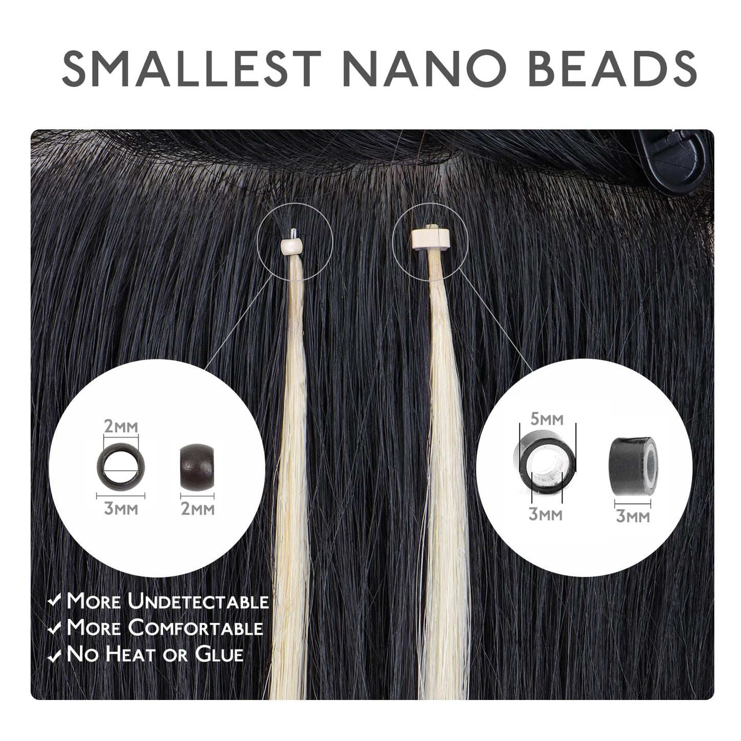 WENNALIFE Nano Bead Hair Extensions Human Hair, 50g 100s 14 Inch Balayage Dark Brown Mixed Chestnut BrownReal Human Hair Extensi