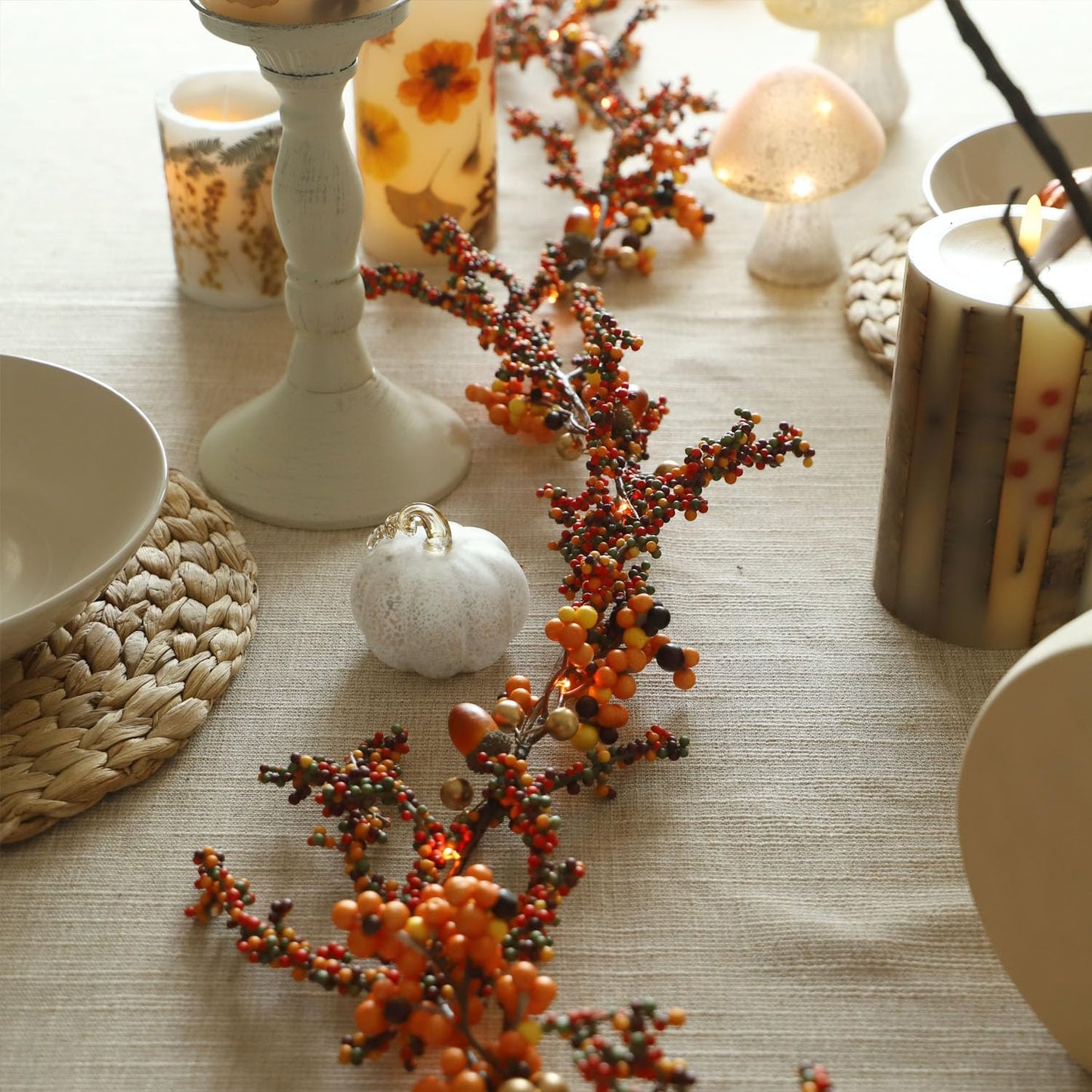 Sunset Home Fall Garland With Lights 6.5Ft Battery Operated Halloween Lights With Remote Control - 25 Leds Warm Orange Fall Fairy Lights For Thanksgiving Halloween Mantle Table Fall Decorations