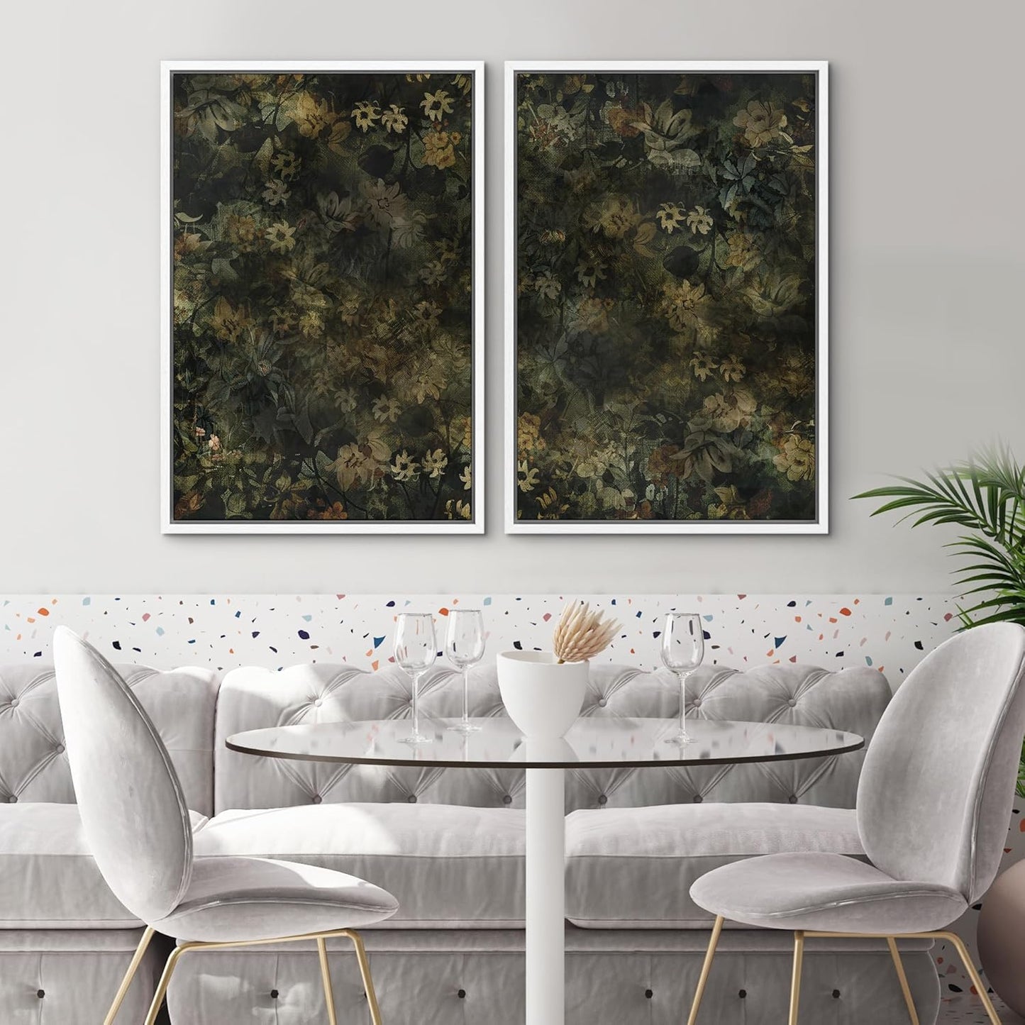 SIGNWIN Framed Canvas Print Wall Art Set Botanical Shadows Dark Floral Illustrations Modern Art Rustic Relax/Calm for Living Room, Bedroom, Office - 16"x24"x2 White