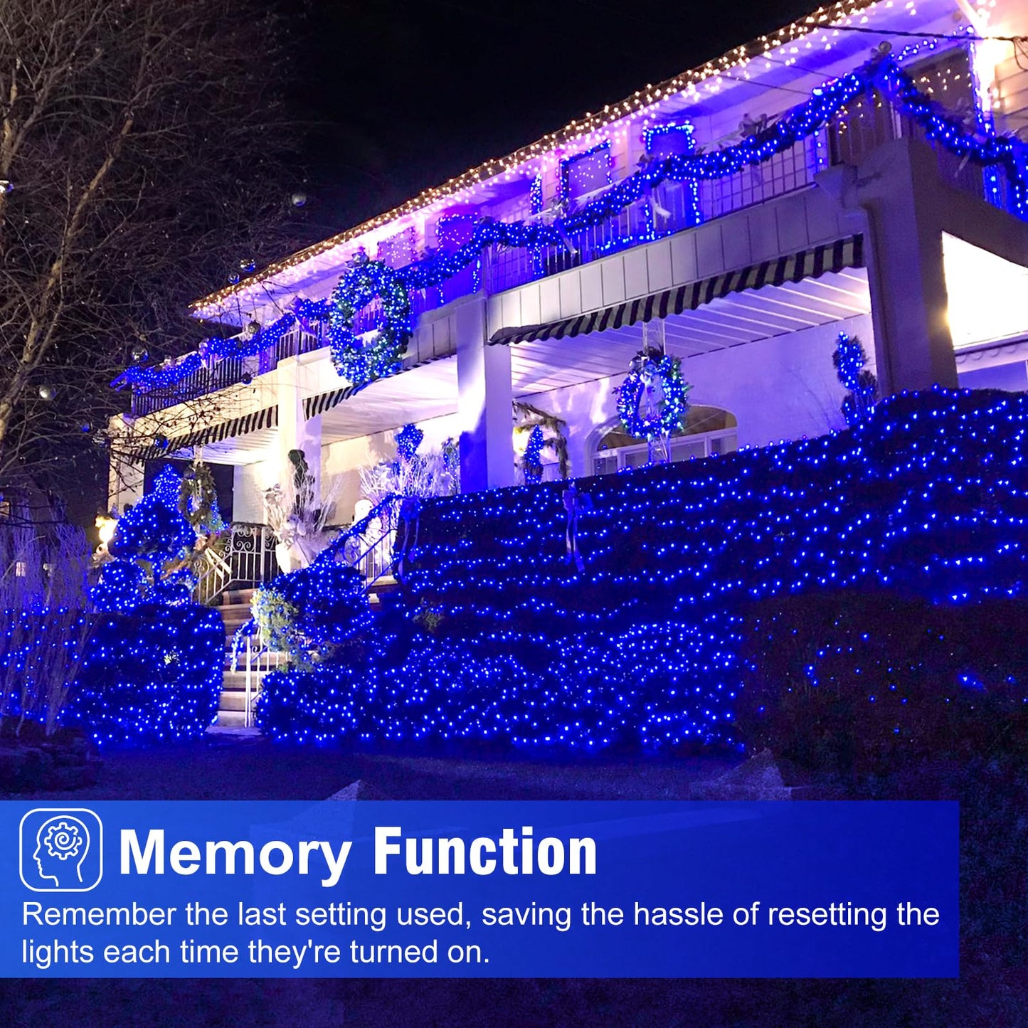 Nielfoi 328Ft 1000 Led Christmas Lights  Plug In Blue Christmas Tree Lights Outdoor With Timer And 8 Modes  Green Wire Waterproof String Lights For Indoor Yard Patio Xmas Holiday Decorations