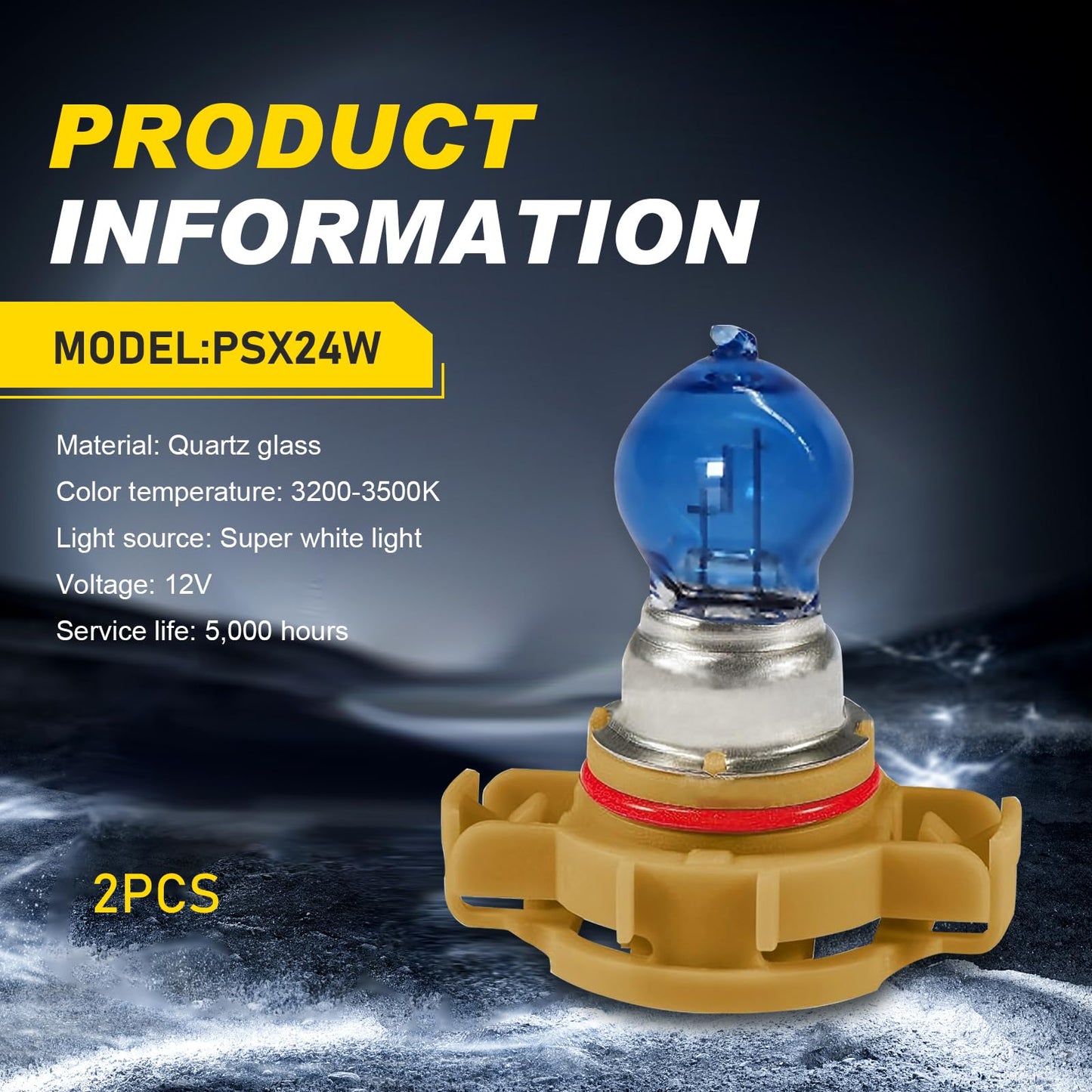 Downhill PSX24W Fog Light Bulbs, 12V 24W, Ultra-bright Quartz Glass, 2 PCS, White Light