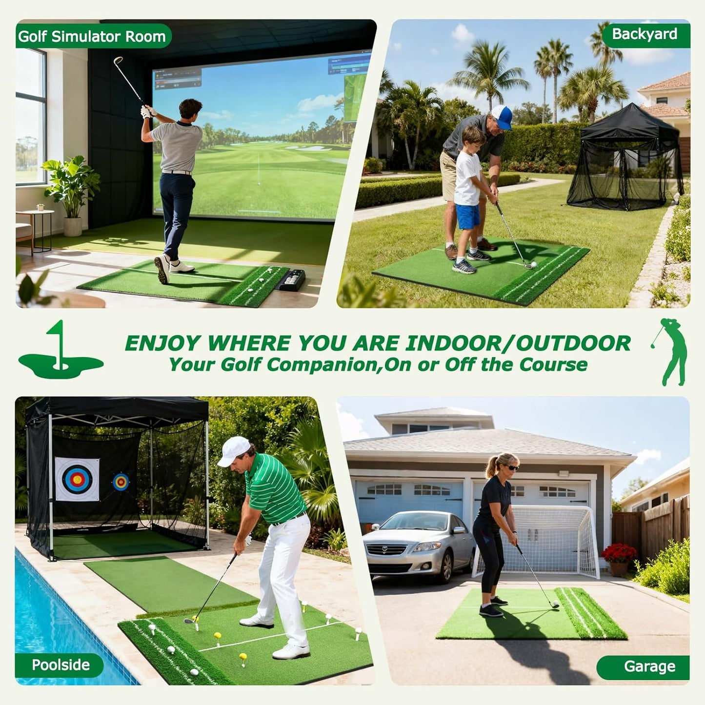 Premium Dual-Turf Golf Hitting Mat - 4x5ft Indoor/Outdoor Practice Mat with Realistic Fairway & Rough Turf, Portable Golf Swing Training Mat with Alignment Guide Real Feel for Driving Range