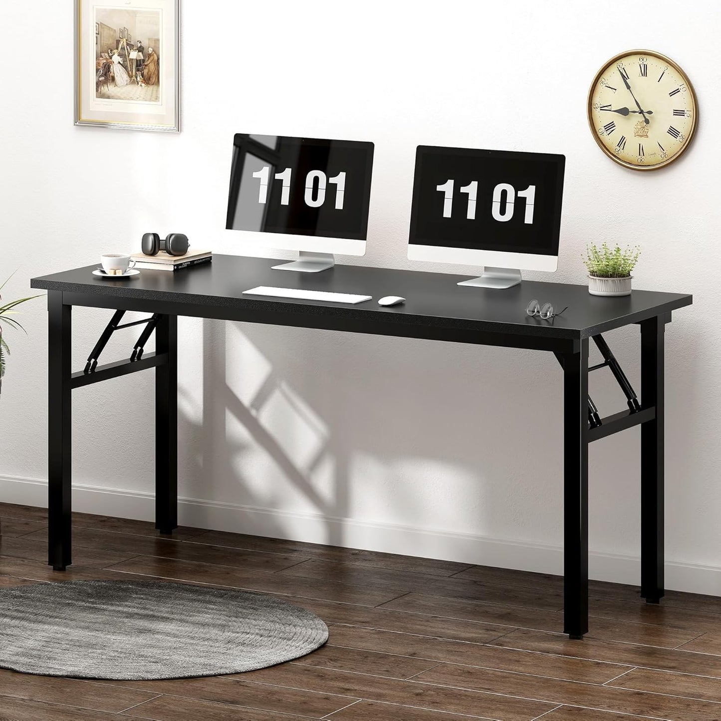 Need Folding Desk, 54 inch Large Computer Desk for Home Office, No Install Needed Study Student Writing Table Desk Workstation, Black
