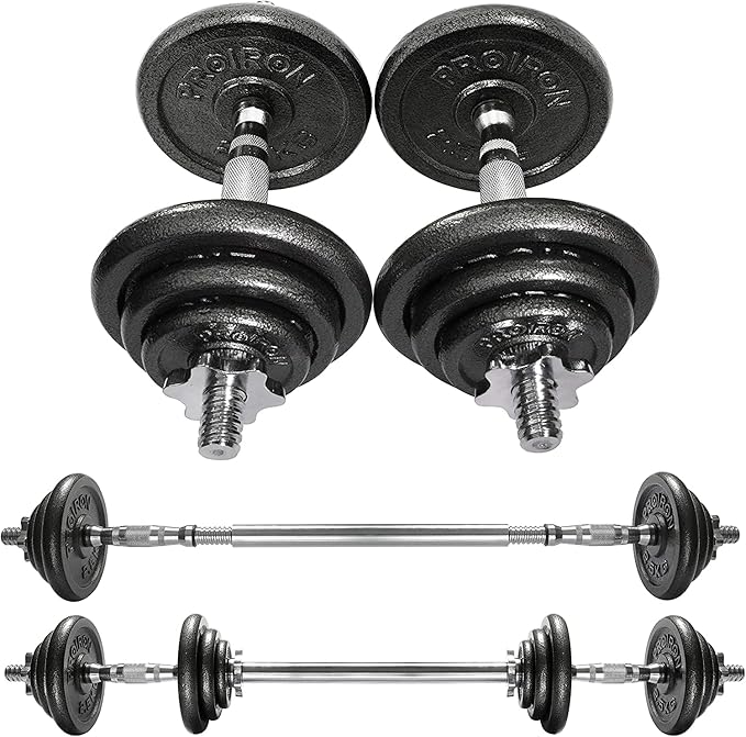 PROIRON 44Lbs Cast Iron Adjustable Dumbbell Set Hand Weight with Solid Dumbbell Handles Changed into Barbell Handily Great...