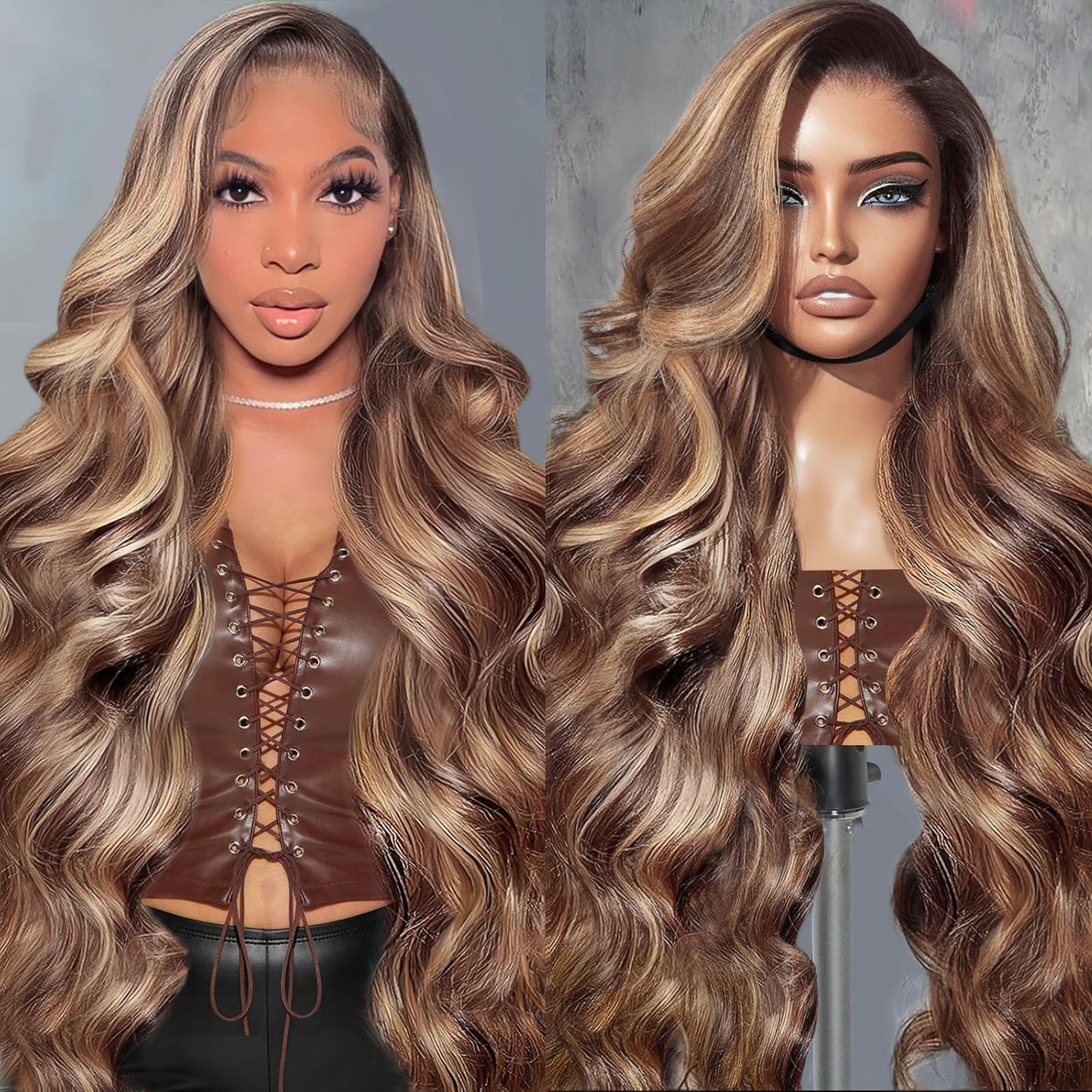 Hepnok 32 Inch Ombre Lace Front Wig Human Hair Body Wave 13x6 HD Lace Front Wigs Human Hair 200 Density Highlight Honey Blonde W