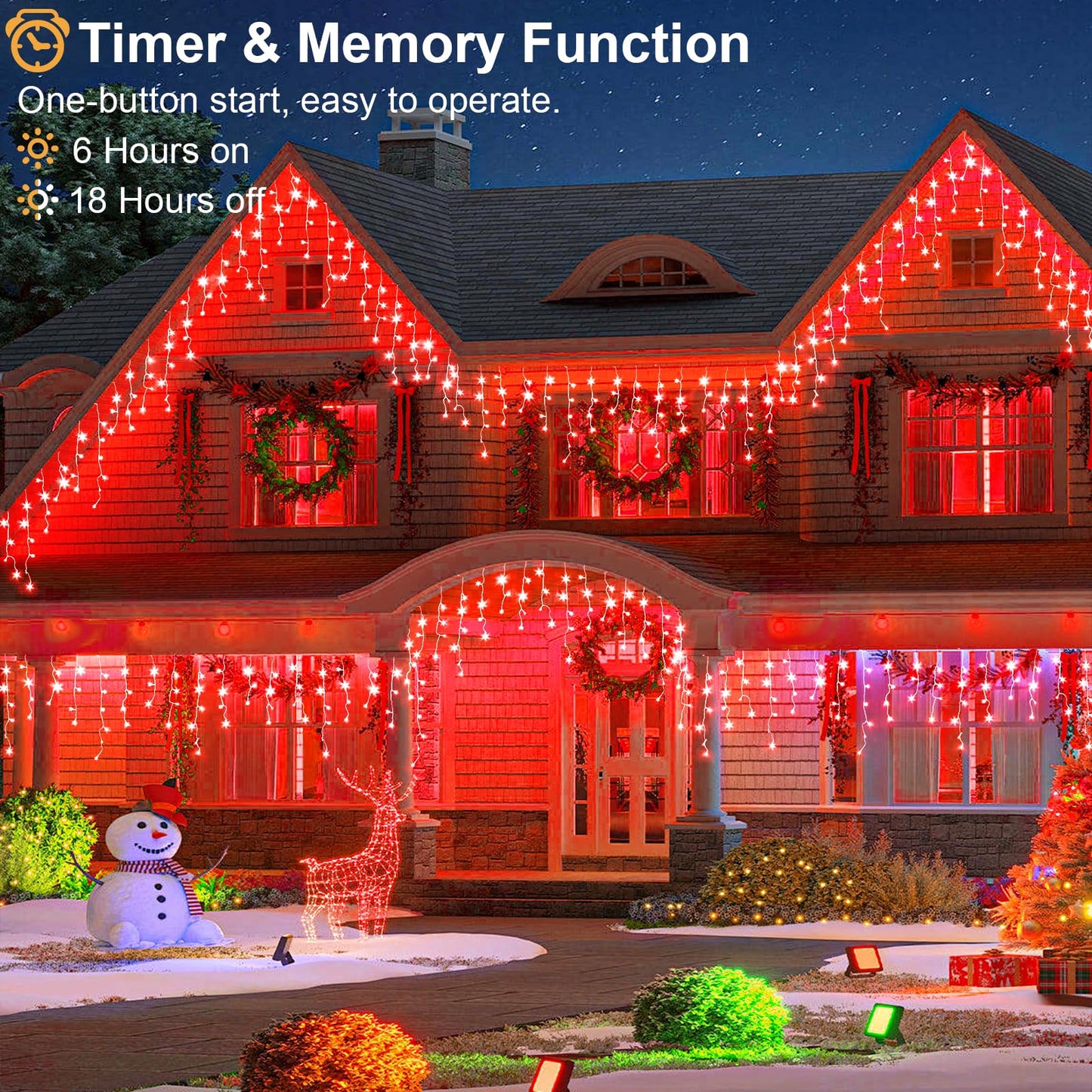 Einiiya Icicle Lights, 66ft 640 LED, Waterproof Red Christmas Lights, 8 Modes, Model BG-CL3M3-306L01