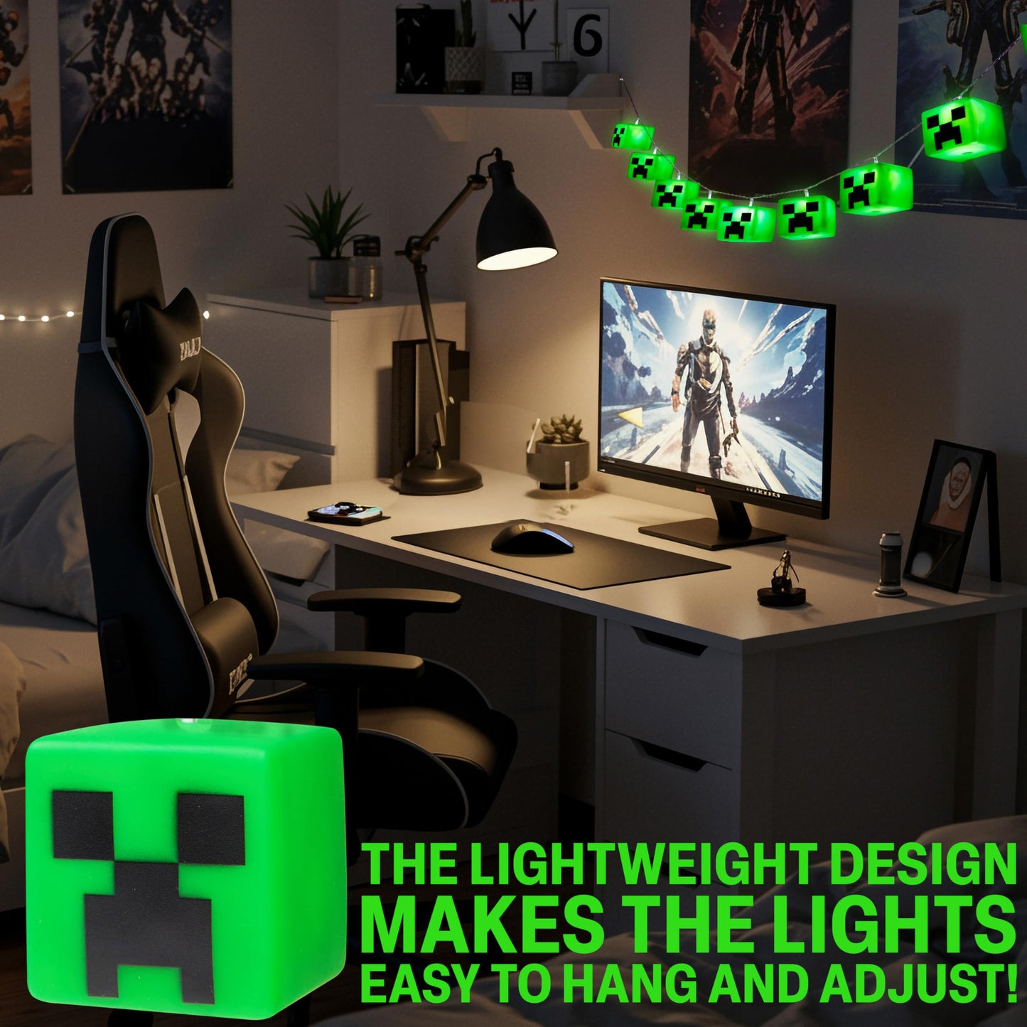 Minecraft String Led Lights For Bedroom Battery Operated Fairy Lights For Room Decor Wall Light Creeper Indoor Decoration Gamer Gifts For Kids