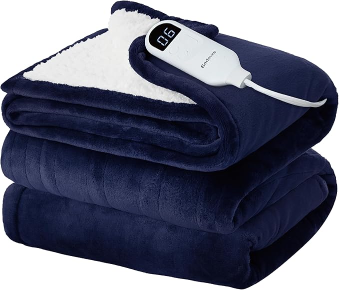 Bedsure Electric Blanket Twin - Soft Flannel Heated Blanket, Fast Heating with 10 Time Settings & 6 Heat Settings, Warm Gift for Grandma (62x84 inches, Pageant Blue)