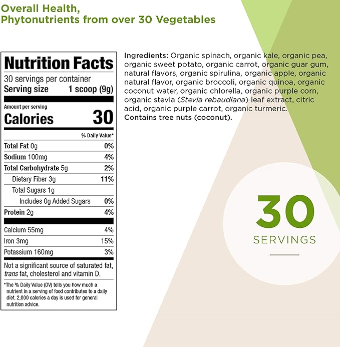 Isagenix Organic Greens, Superfood Drink Mix of Phytonutrient Drink Mix with Organic Spinach, Kale, Spirulina, Chlorella, Broccoli, and More to Support Diet - 270 Grams (30 Servings)