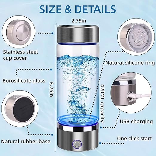 Hydrogen Water Bottle Generator 2pack, Glass Hydrogenated Water Bottle Health Cup, Hydrogen Water Generator w SPE/PEM Tech, Hydrogen Water Machine Improve Water for Home/Office/Travel/Daily Drinking