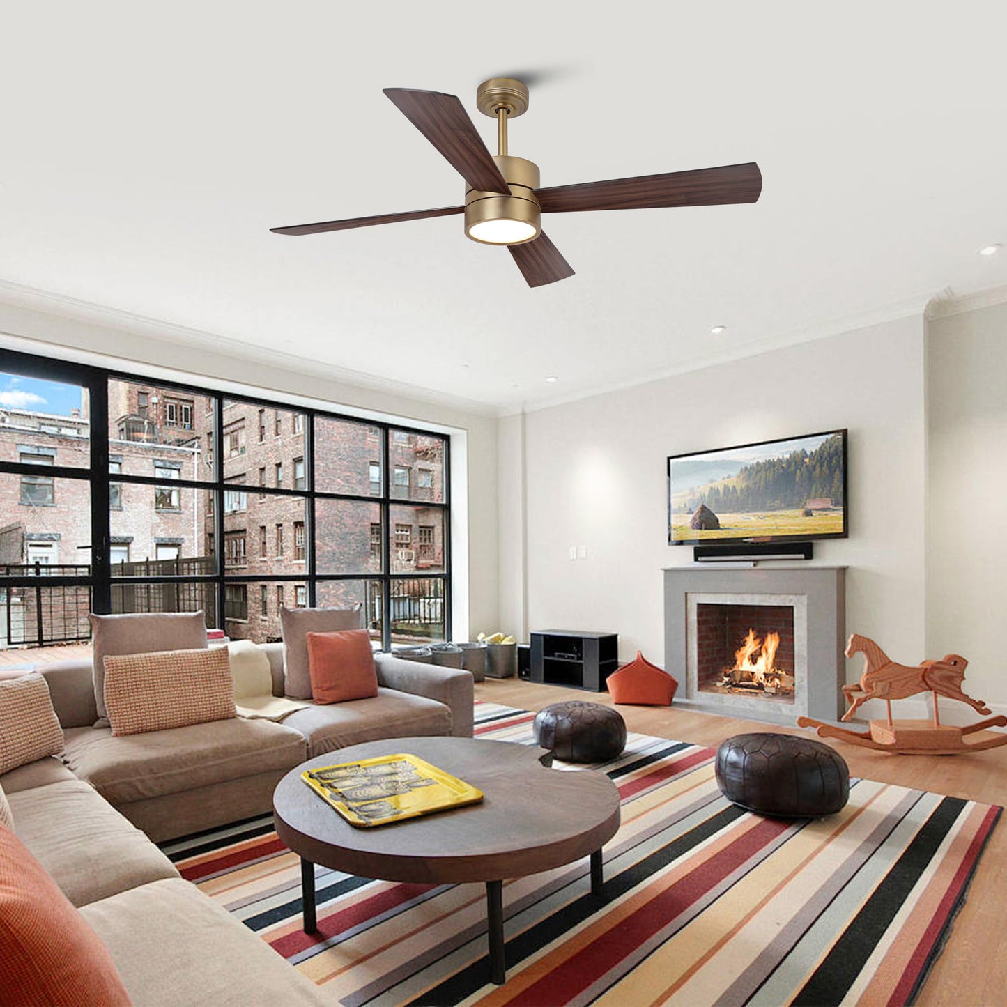 Gold Ceiling Fans With Lights, 52 Inch Chandelier Ceiling Fan With Rgb Led For Bedroom, Remote/ App Control, Brass Outdoor Ceili