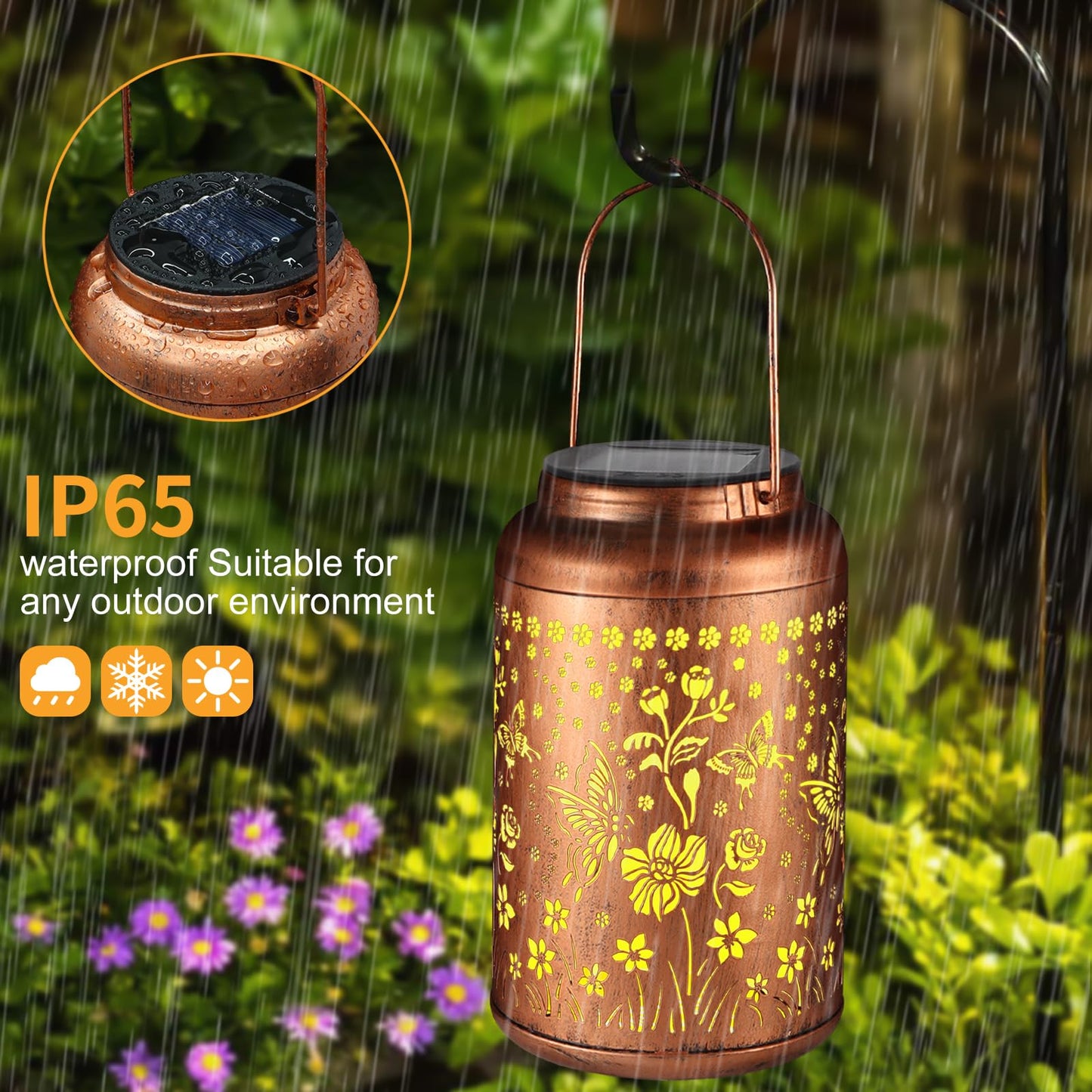 Tepaken Solar Lanterns Outdoor Waterproof Metal Hummingbird Garden Decor Gold T-DL-105