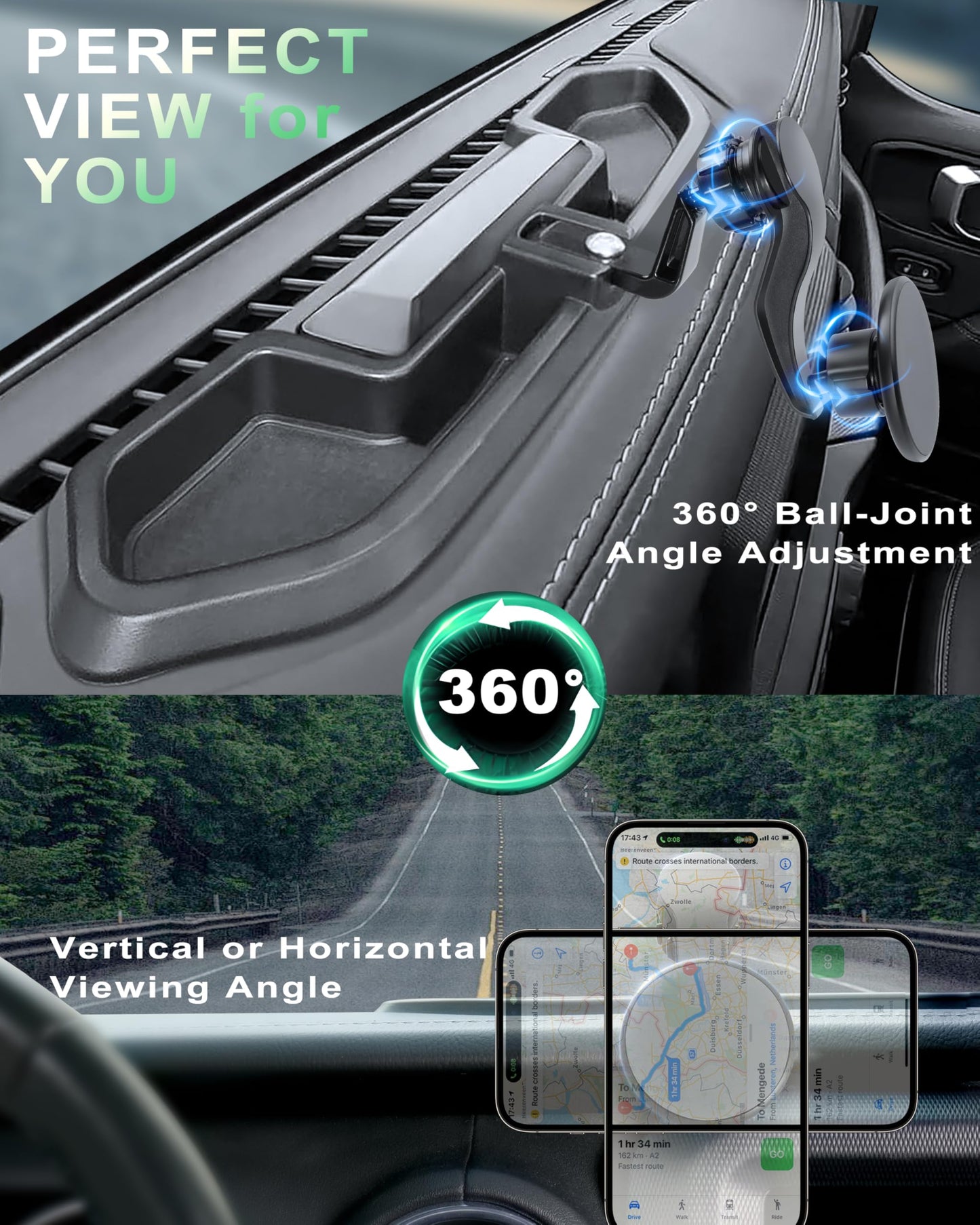 Zkjayoe Magnetic Phone Mount For Jeep 2021-2023 Wrangler Jl Jlu 4Xe - Dashboard Phone Holder With Magsafe For Jeep Wrangler Jl 4