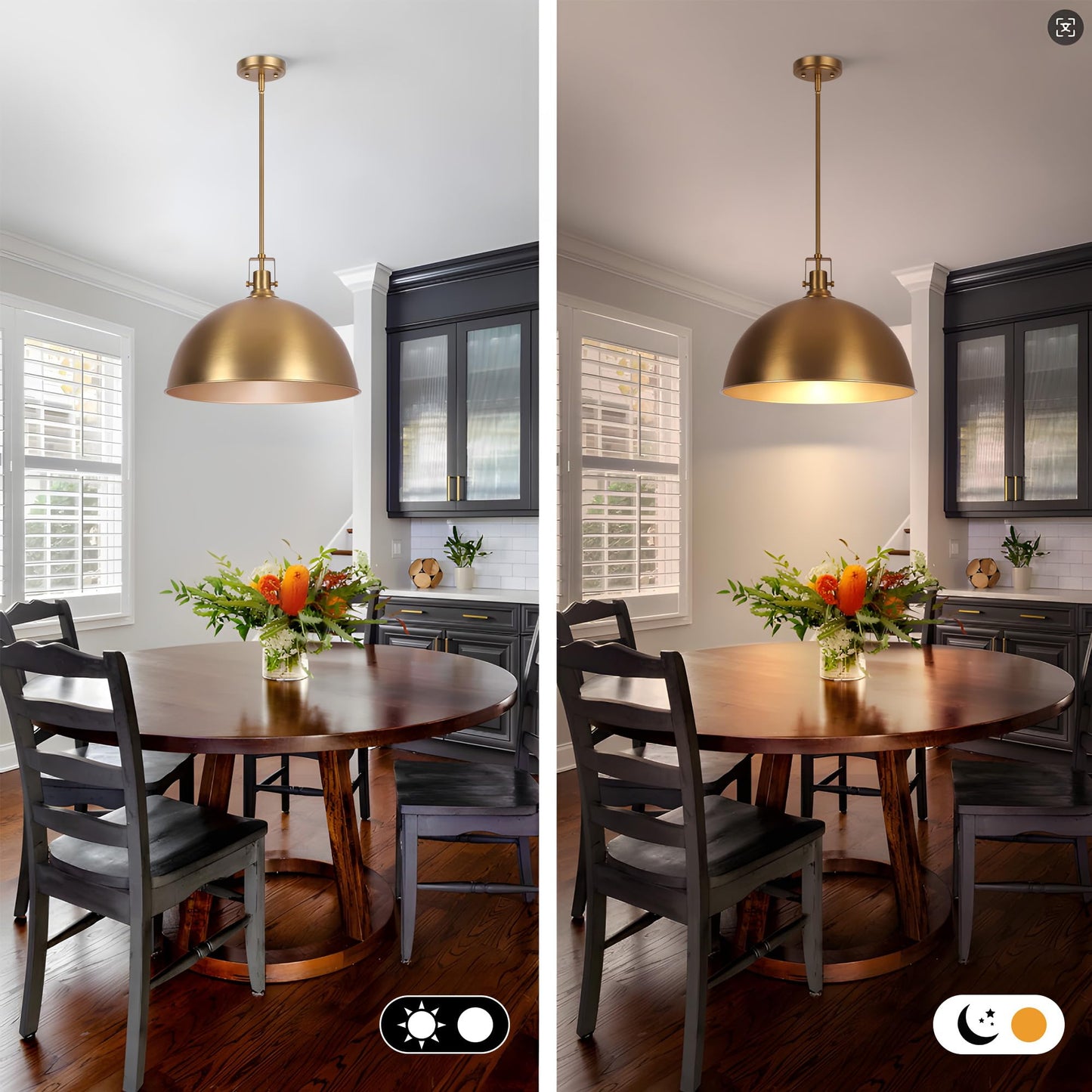 Lamqee 18 Inch Brushed Gold Large Pendant Light Kitchen Island  Farmhouse Modern Dome Pendant Light Fixtures Ceiling Hanging Lighting Chandelier For Dining Room Over Table  Bar  Hallway  Entryway