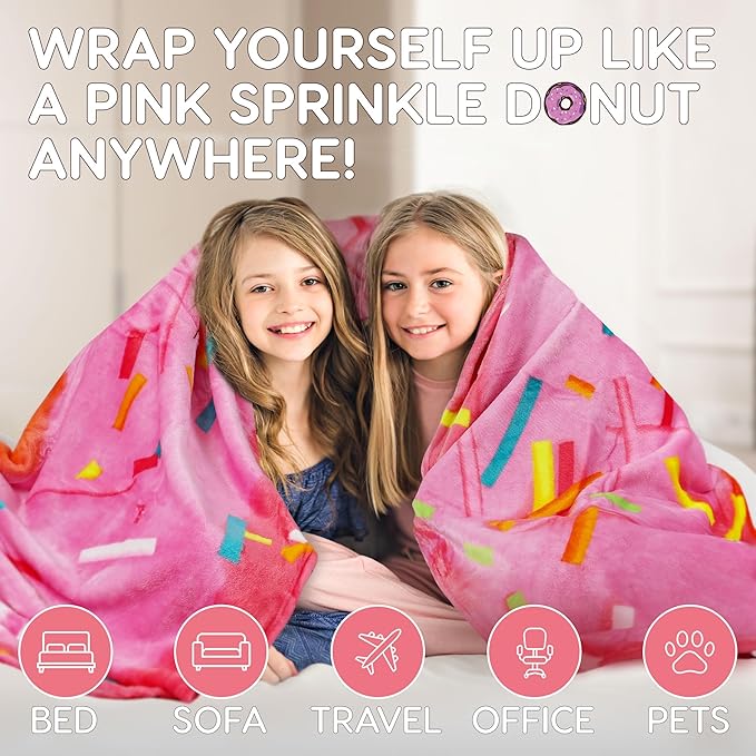 Zulay Giant Double Sided Glazed Donut Blanket - Novelty Round Flannel Donut Blanket for Adults & Kids - Indoors, Outdoors, Travel - 60 Inches
