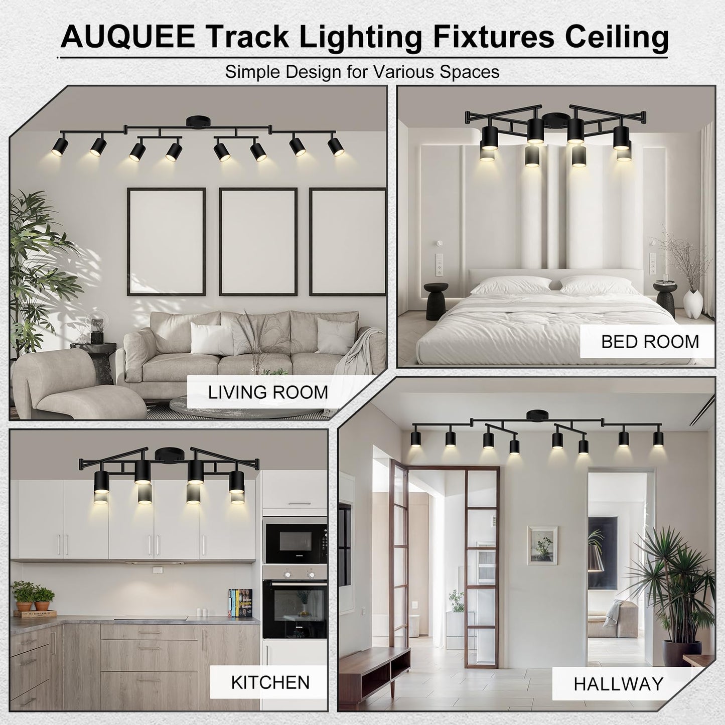 Auquee 8 Light Track Lighting Fixtures Ceiling  Matte Black Kichen Track Lighting Fixtures  Rotatable Light Heads  Adjustable Modern Led Track Lights For Kitchen/Hallway  No Gu10 Bulb