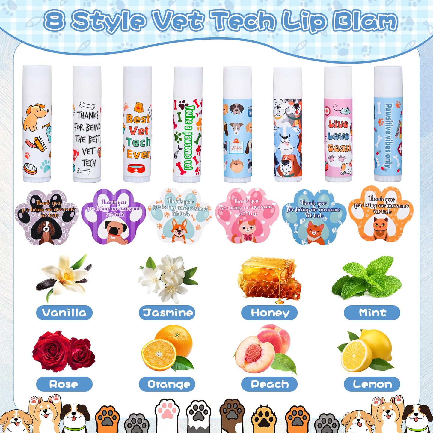 24 Pcs Vet Tech Gift Veterinary Appreciation Gifts Include Lip Balm Thank You Tag Organza Bag Veterinarian Week Gift for Veterin