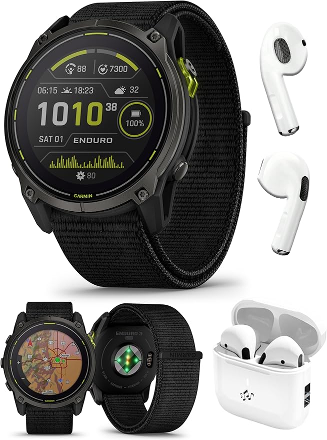 Garmin Enduro 3 Ultraperformance GPS Smartwatch Bundle - Solar Charging, Maps, Built-in LED Flashlight with UltraFit Nylon...