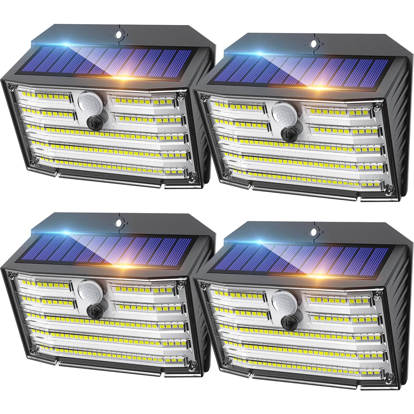 Claoner Solar Lights Outdoor 126 Led Wireless Motion Sensor 4 Pack Ip65 Waterproof Cool White Sl124Ab-Us