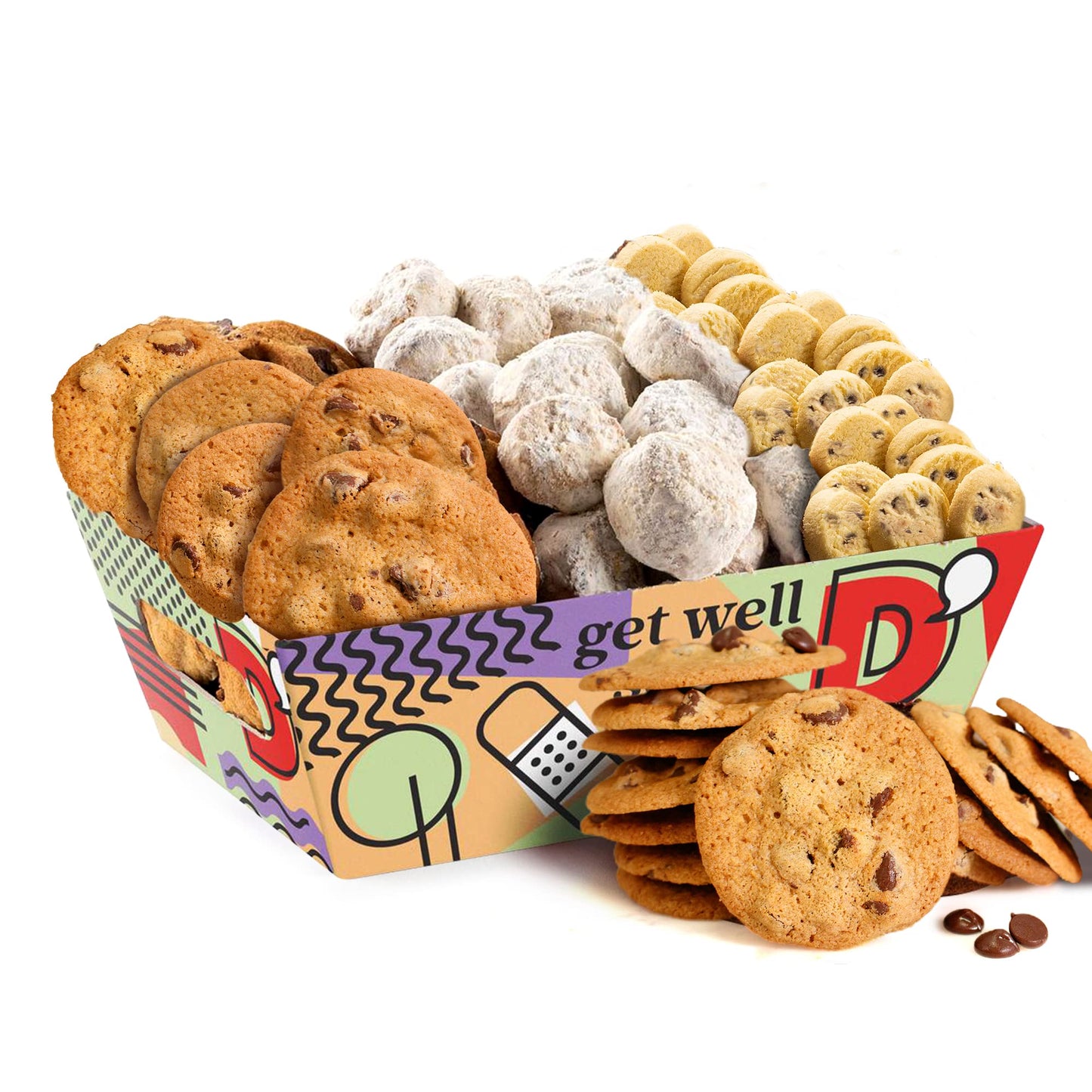 Davids Cookies Get Well Soon Cookie Gift Basket - Gourmet Thin Crispy, Butter Pecan Meltaways, and Choco Chip & Pure Butter Shor