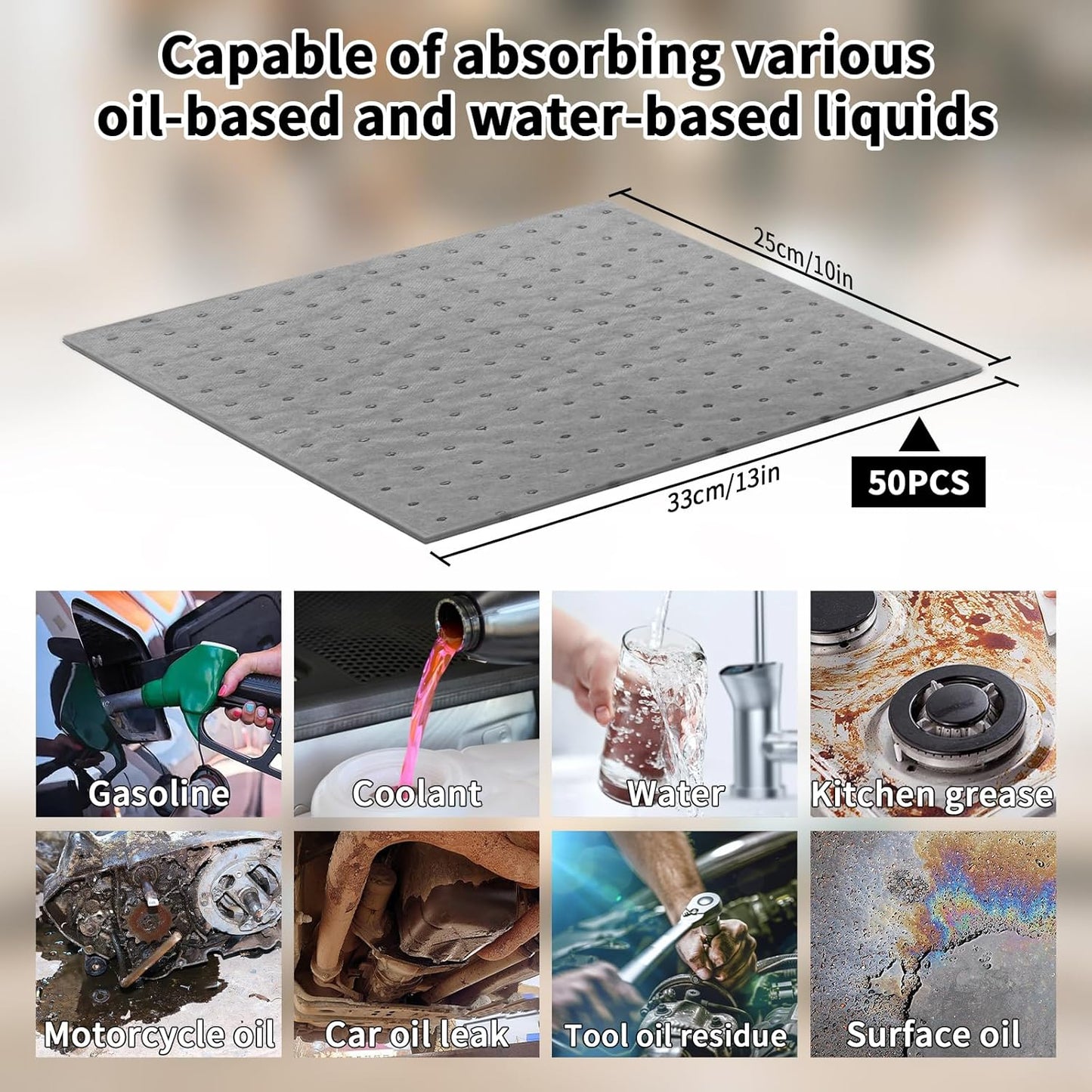 Oil Absorbent Pads Weight Dimpled Pad Garage Accessories Water Absorbent Mat Oil Spill Mat for Oil-Based & Water-Based Fluids Absorbing & Protecting Home Garage Basement (Gray,9.8'' x 13'') (30PCS)