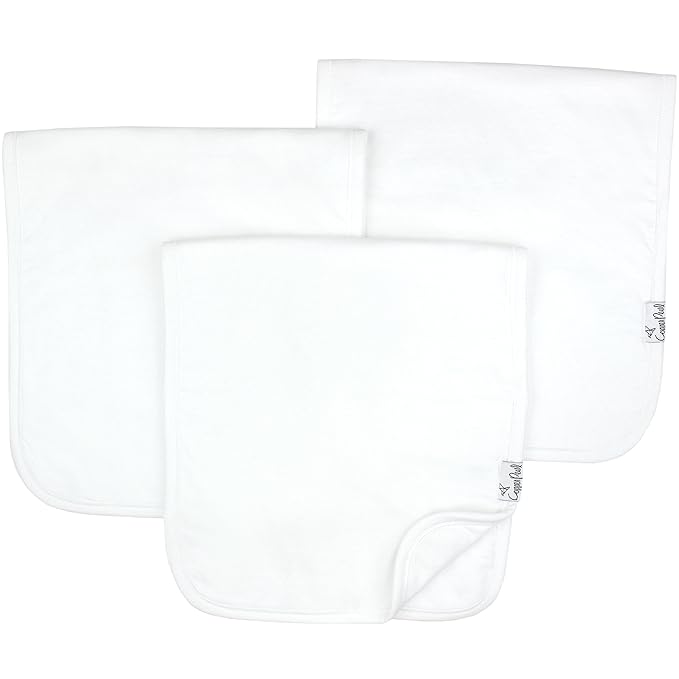 Copper Pearl Premium Baby Burp Cloths - 3-Pack Large Cotton Burp Cloths, Extra Soft Spit Up Rags with 3 Absorbent Layers, Perfect for Baby Boy and Baby Girl Gifts (21" x 10" Size, White Basics Set)