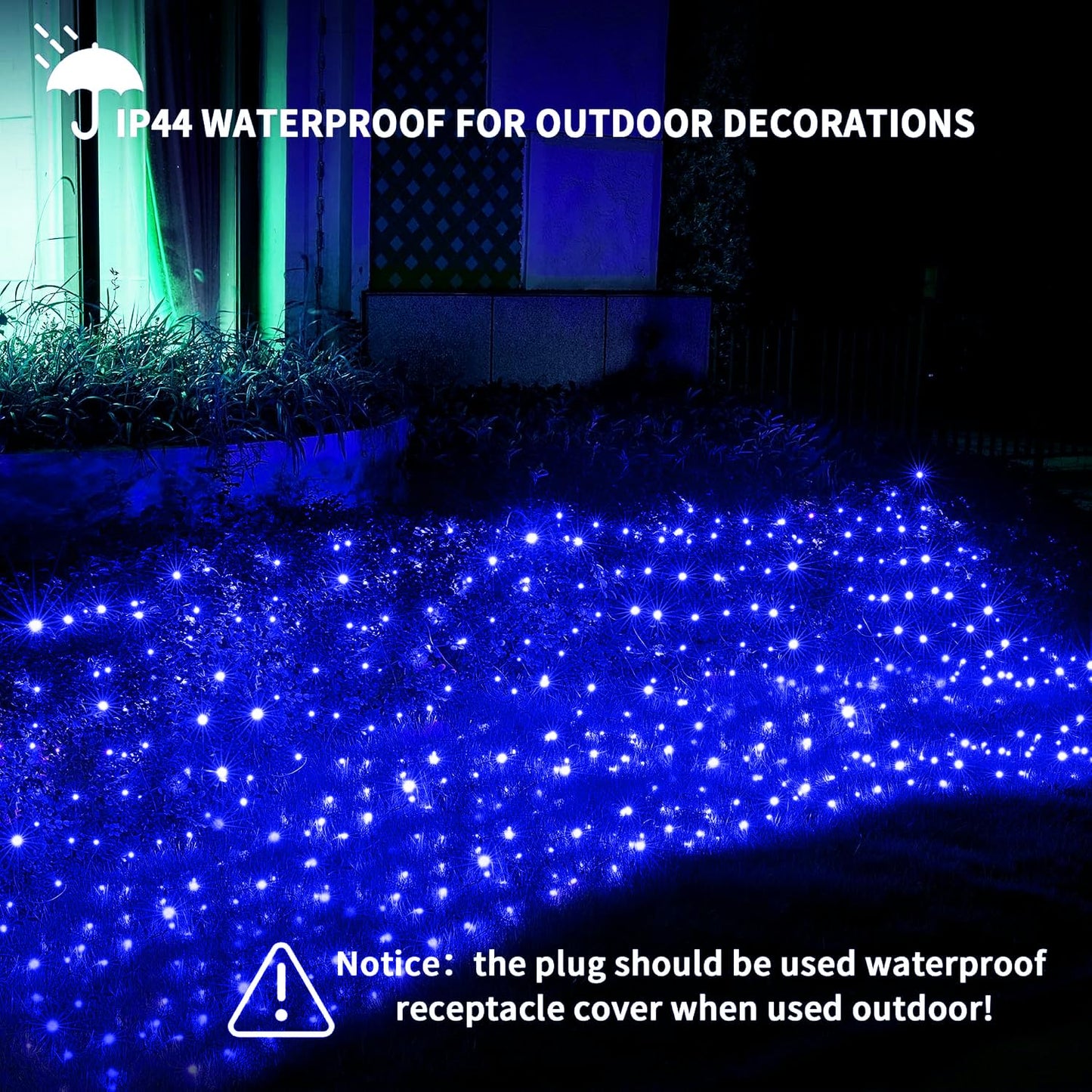 Dirnun LED Christmas Net Lights, 160 LED, 5ft x 7ft, Waterproof, Blue, Model HO-160/4N, Indoor/Outdoor Fairy Mesh Light for Holiday Decor