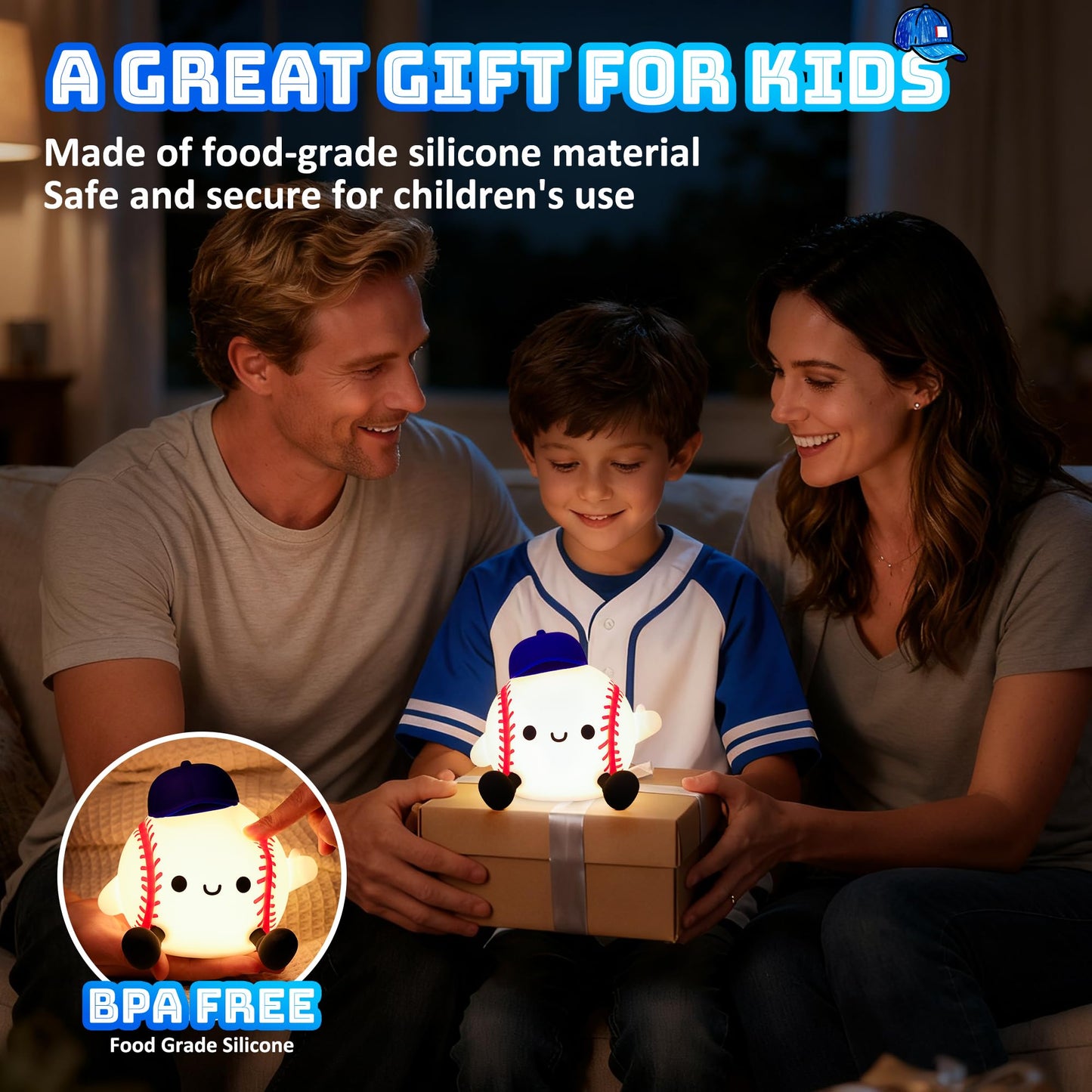 Lampeez Baseball Night Light  Soft Silicone Touch Lamp  Cute Led Nursery Nightlight & Bedroom Decor  Xmas Birthday Gift For Boys  Girls And Baseball Fans  Creates Soothing Glow For Bedtime