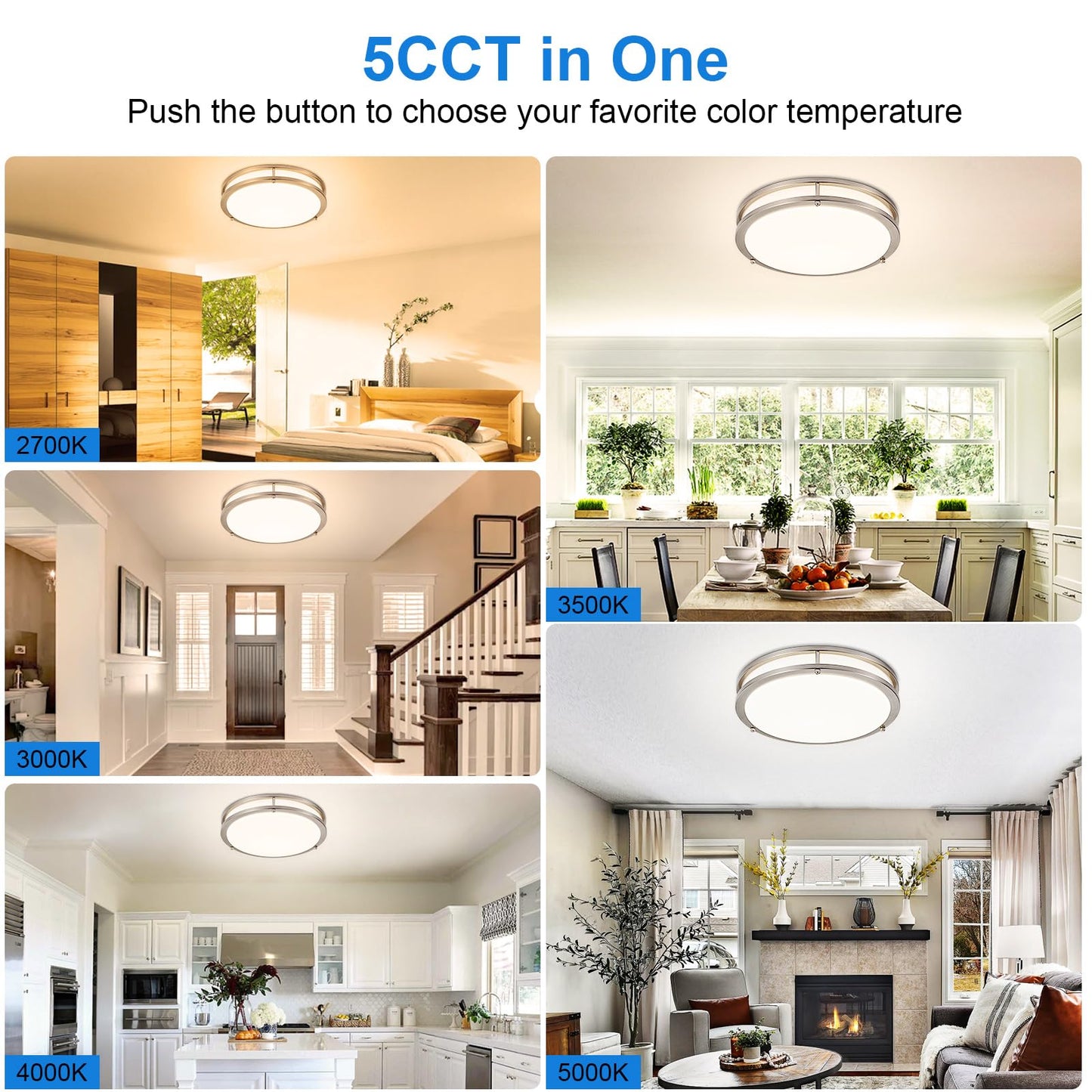 Dllt 2Pack Flush Mount Led Ceiling Light: 13 Inch 5Cct (3000K-6000K) & Dimmable Ceiling Light Fixtures For Bedroom Hallway - 24W Modern Brushed Nickel Super Bright Kitchen Lighting Fixtures Ceiling