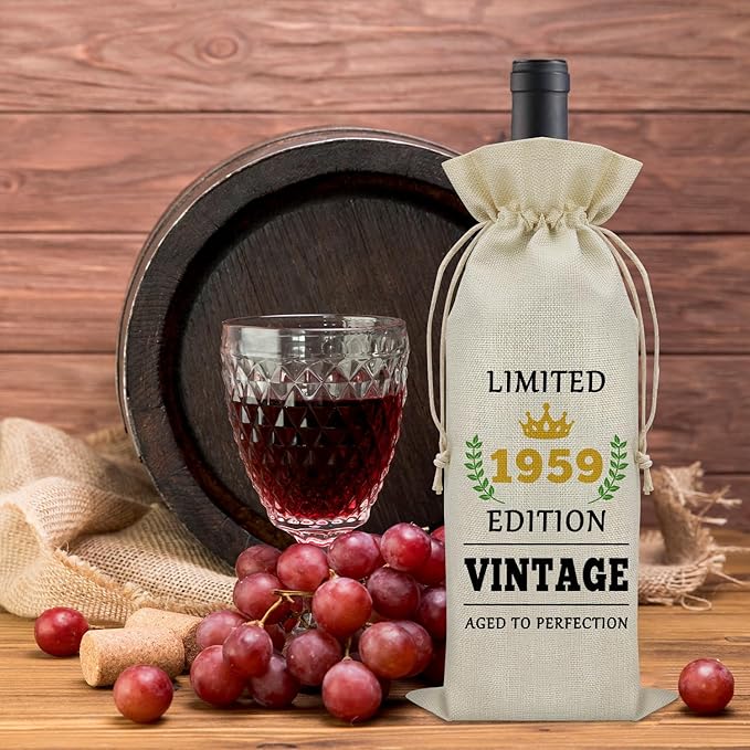 Sazuwu 65 Year Old Gifts Vintage 1959 Wine Bag 65th Birthday Gifts for Women Men Gifts for Someone Turning 65 Wine Bottle Decoration Bag Born in 1959 Gifts Wine Accessories Gifts for Wine Lovers