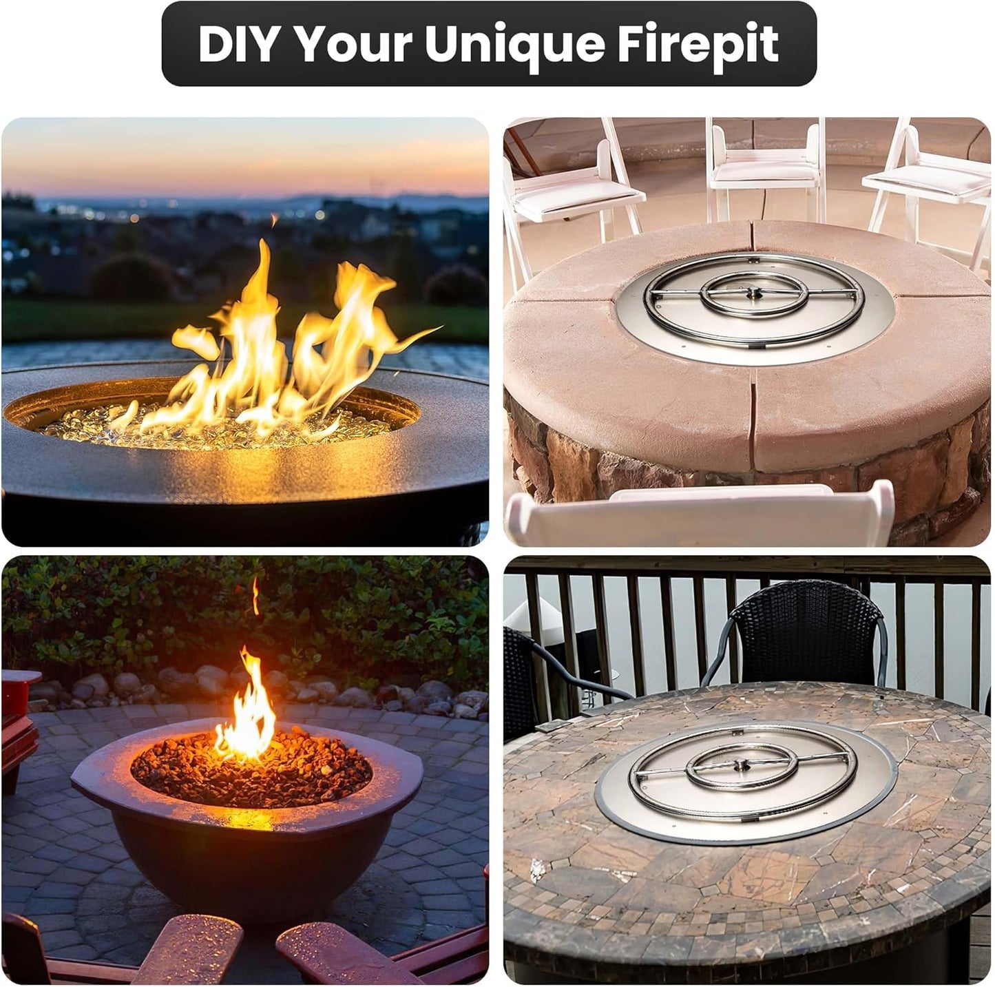 Fire Pit Burner Pan & Ring - Works with Natural Gas - Stainless Steel Fire Pit Burner Kit 22-Inch Pan, 18-Inch Ring - 150,000 BTU Max