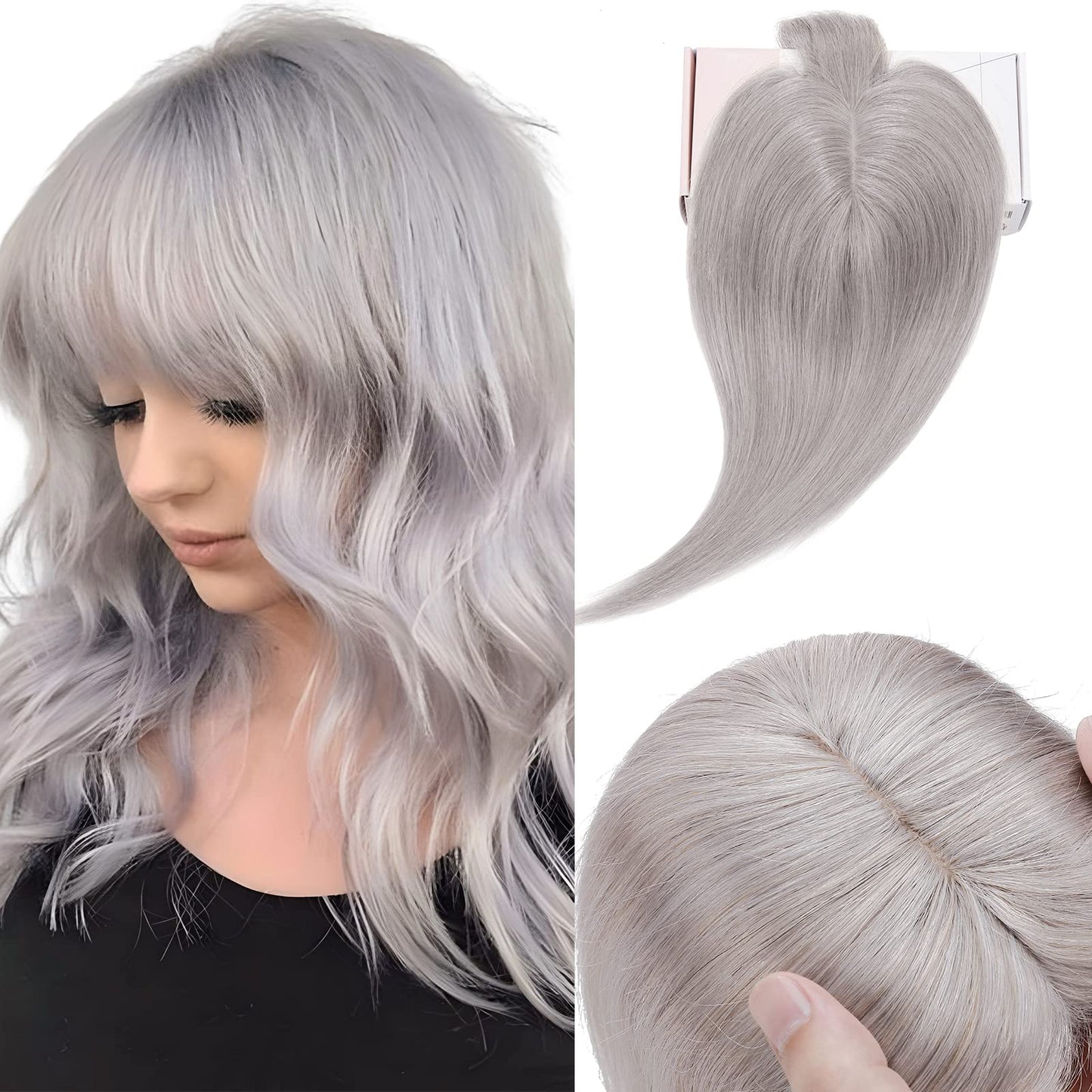 Elailite Hair Toppers for Women Real Human Hair Topper with Bangs Thinning Thin 5.1x2.8 Silk Base Clip in Remy Hairpieces 8 Inch