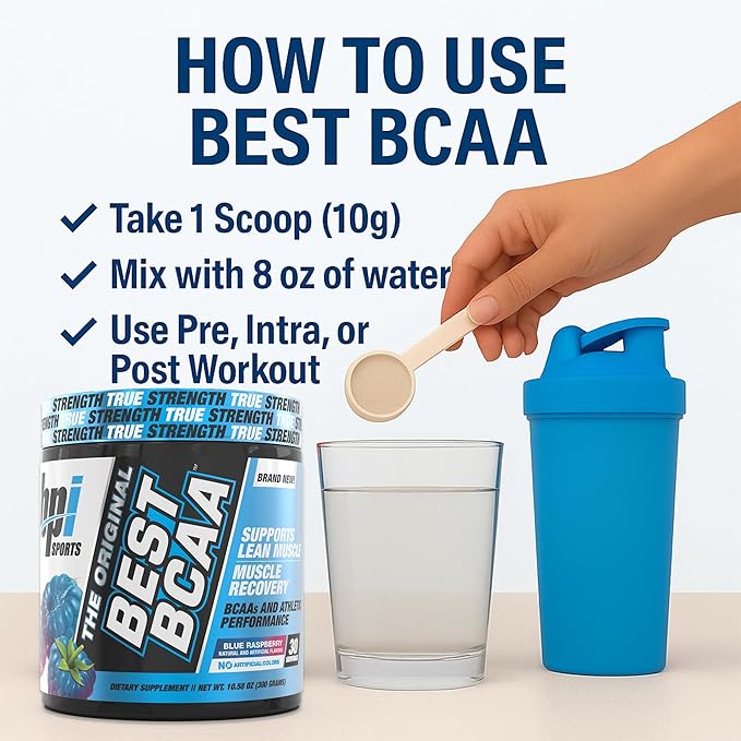 BPI Sports BEST BCAA - BCAA Powder Post Workout Sports Drink with Branched Chain Amino Acids for Hydration & Recovery, for Men & Women - Blue Raspberry - 30 Servings