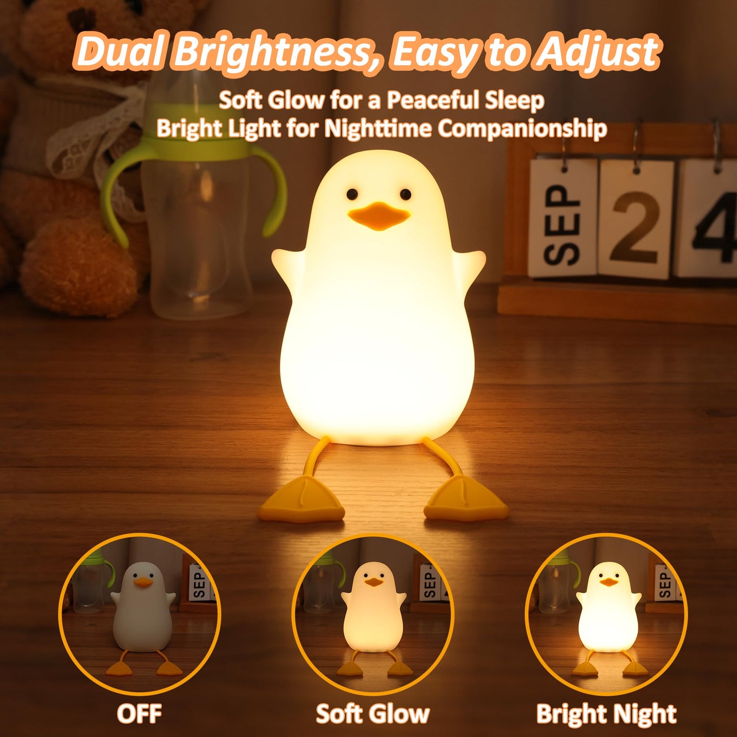 Anywin Duck Night Light, Silicone Rechargeable Lamp, Dimmer, Model FS-S001-AW, Cute Gift for Kids and Teens, Color: Duck