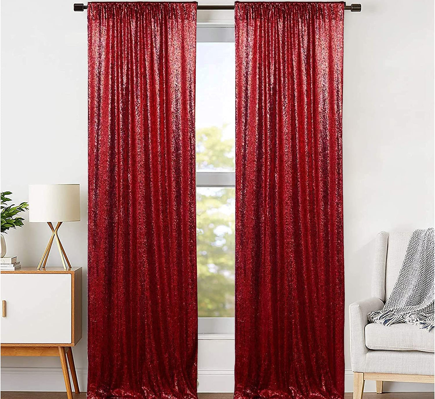 Jyflzq Burgundy Sequin Backdrop Curtains 2Ft X 8Ft 2 Panel Glitter Photo Booth Backdrops Sparkly Photography Background Drapes F