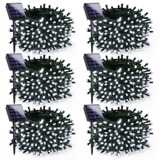 6 Pack Solar Christmas Lights Outdoor Waterproof, 600 LED 198 FT Solar Powered String Lights Outdoor with Green Wire 8 Lighting