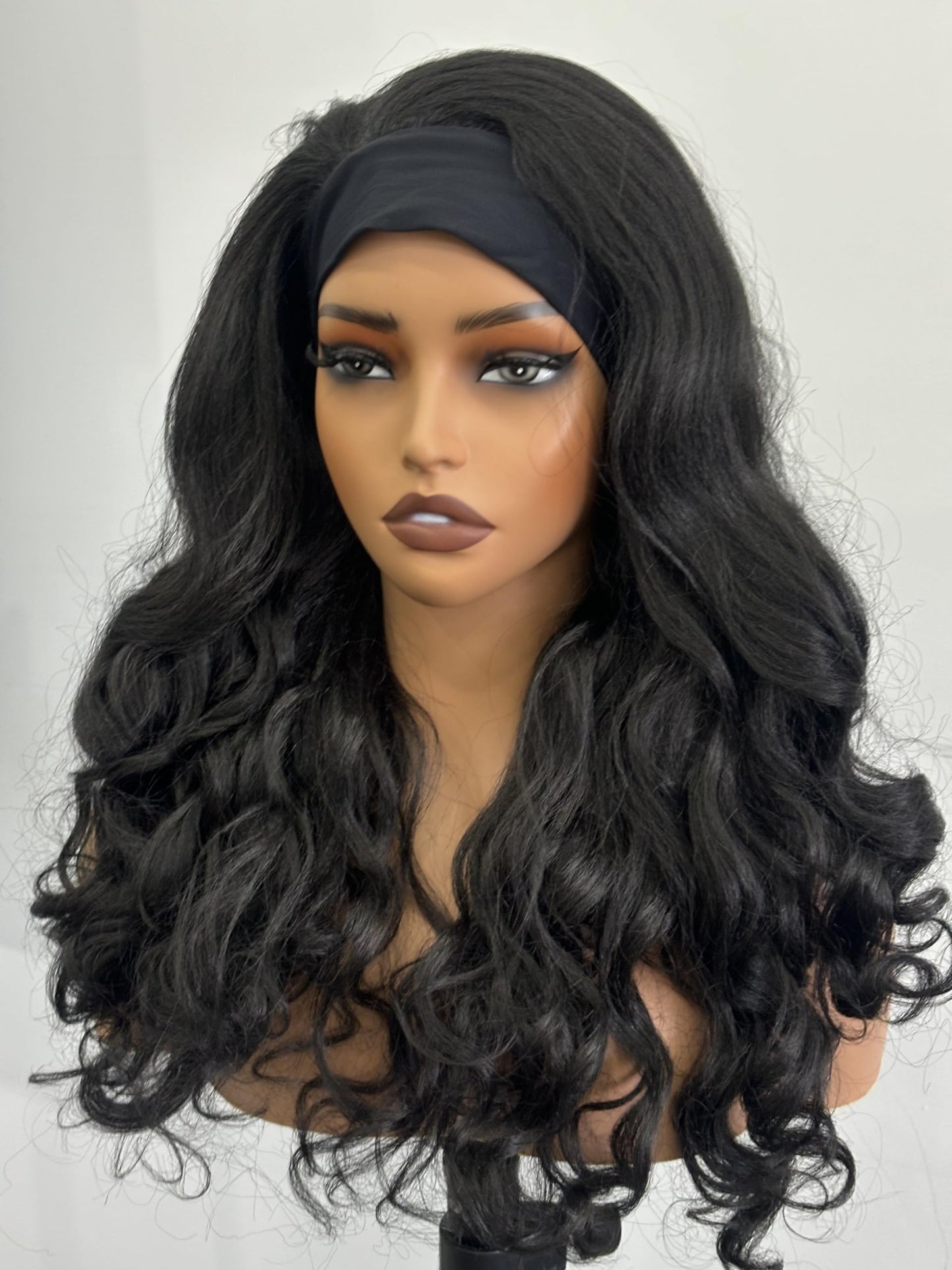 Emistar YAKI Body Wave Headband Wig Loose Curly Heabdand Wigs Glueless Synthetic Hair Natural Black Wigs for Black Women None La