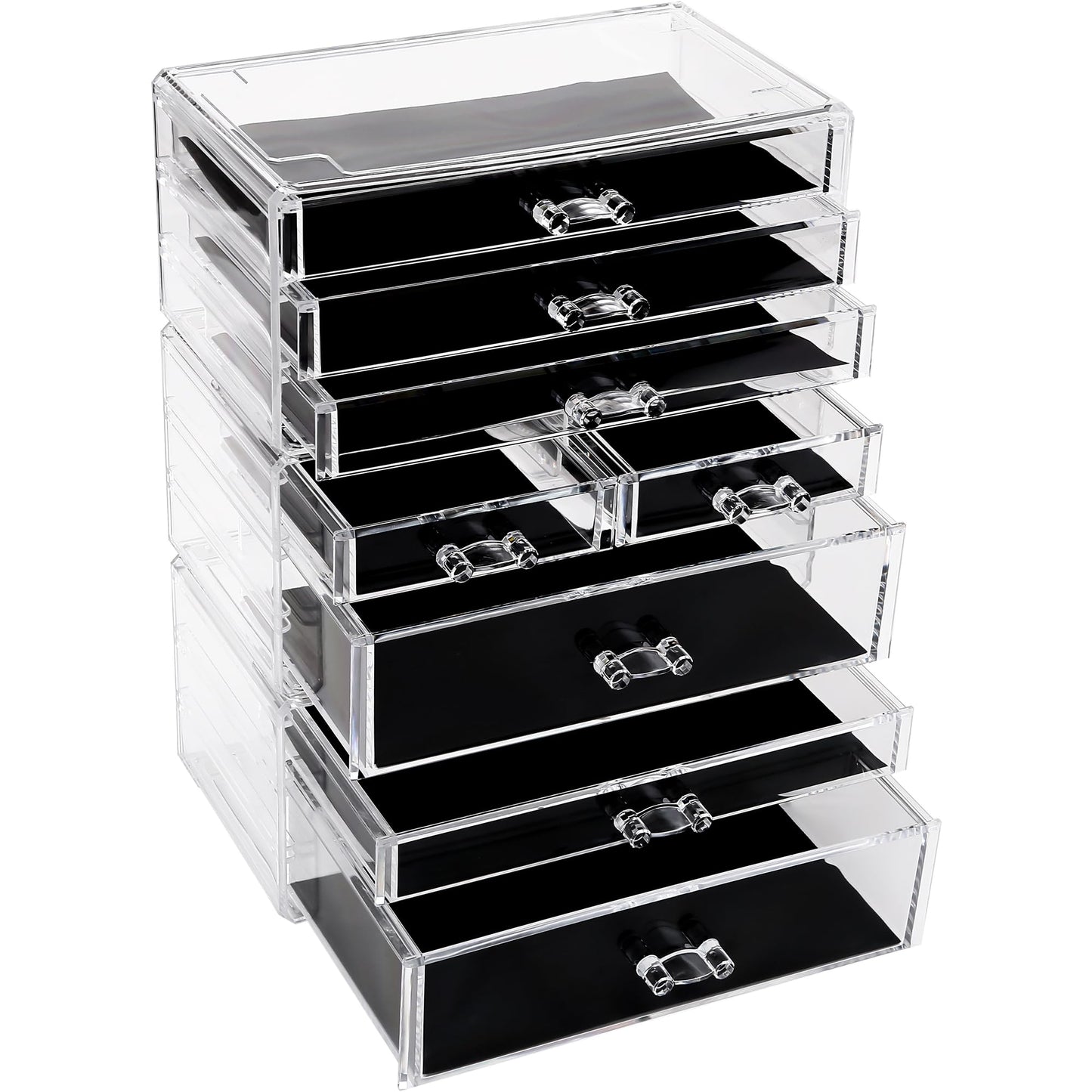 Sea Team 3-Tier Stackable Clear Makeup Organizer with Drawers, Acrylic Plastic Cosmetic Display Case, Jewelry Storage Box, Holde